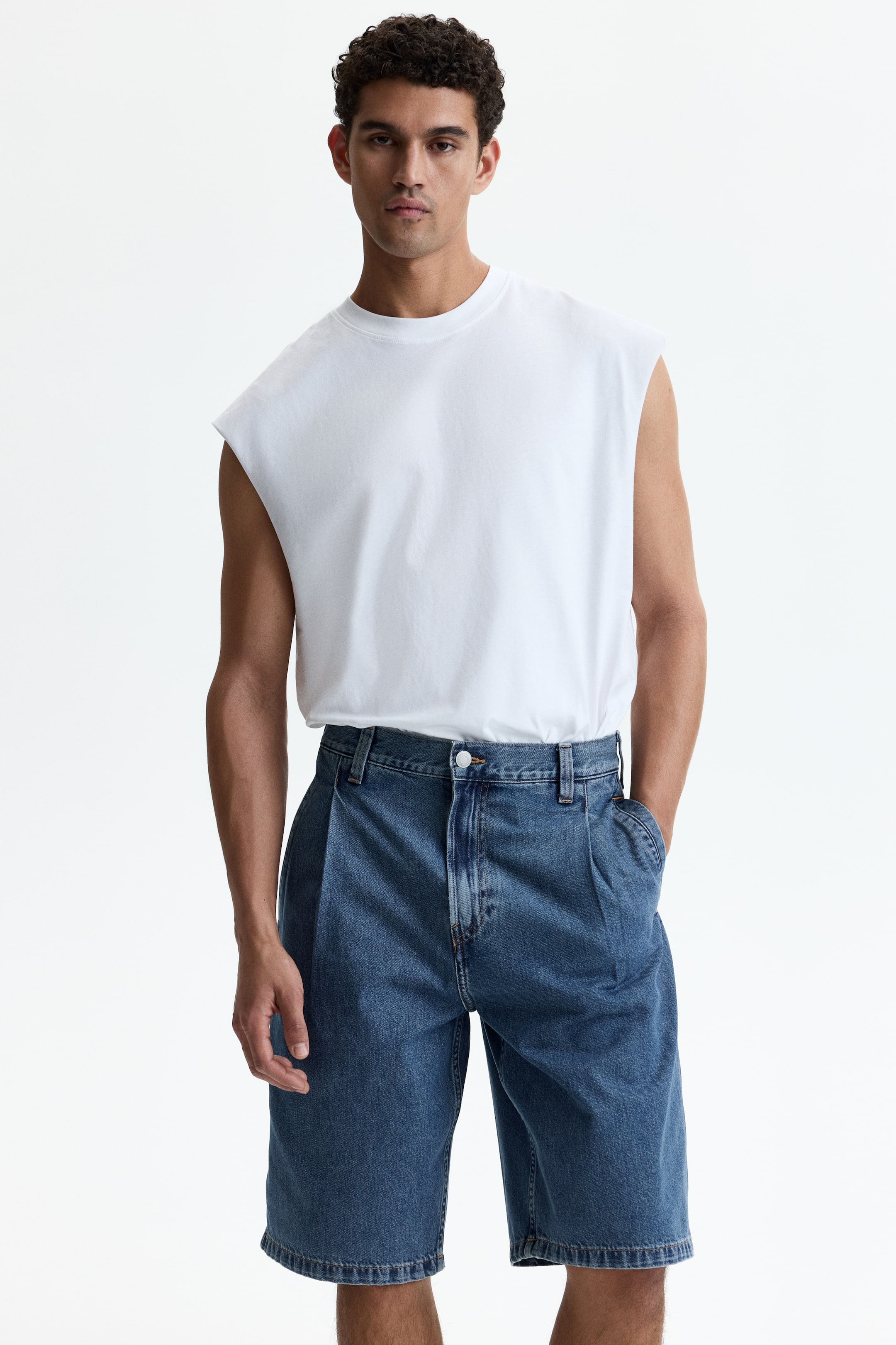 Baggy Pleated Denim Shorts