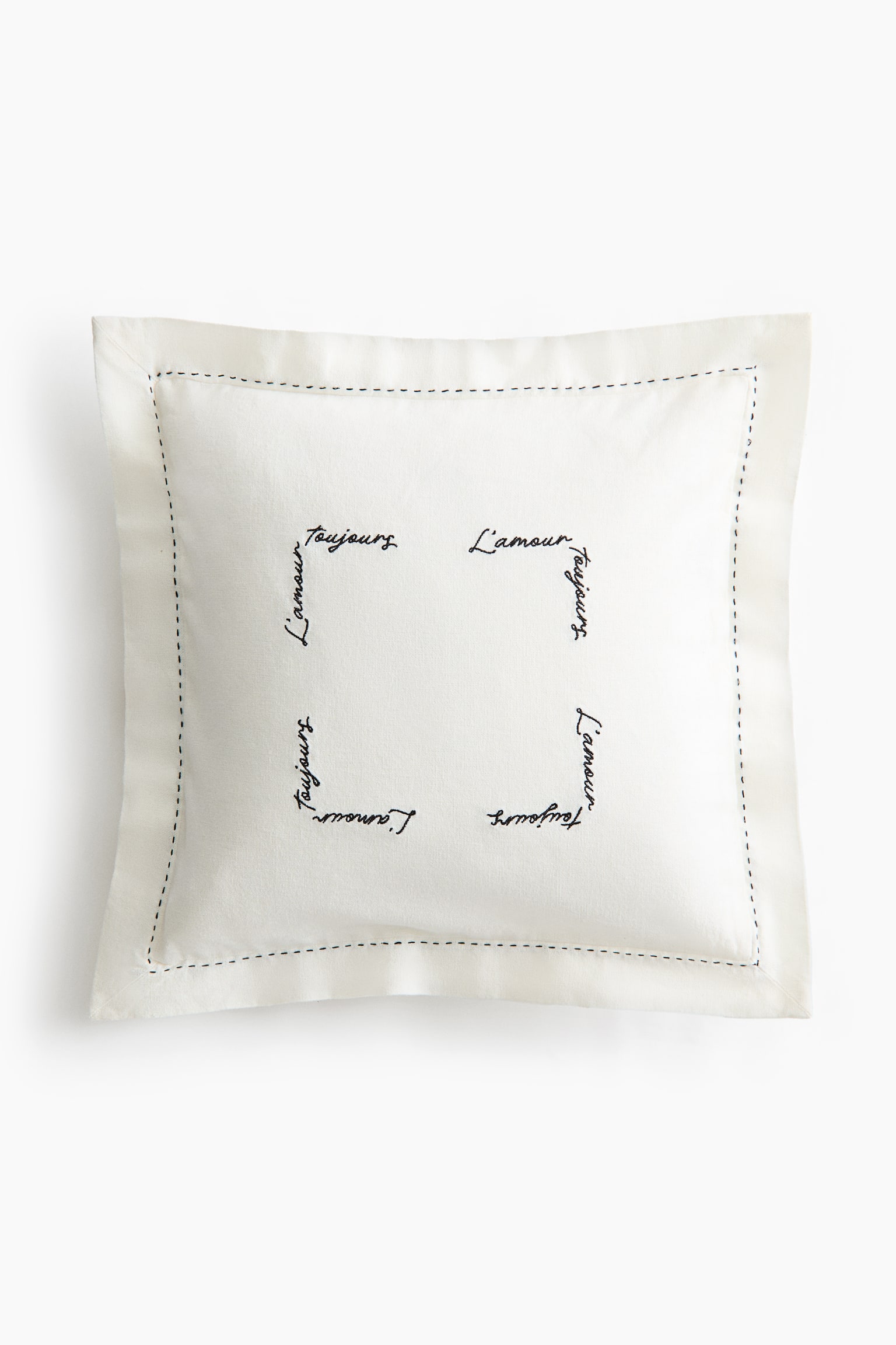 刺繍ディテール リネンブレンドクッションカバー - ホワイト／L'amour Toujours - 1