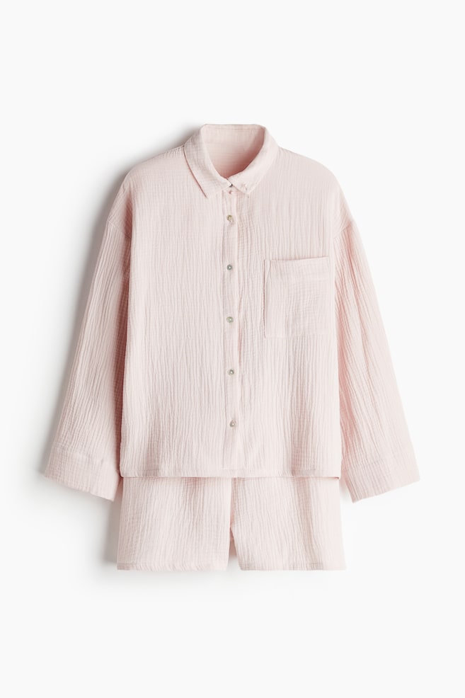 Pyjama shirt and shorts - Light dusty pink/Cream/Floral/Dark brown/Cream/Floral/Dark blue/Cream/Polka dot/Dusty brown/White/Lemons/Light dusty blue/Light pink/Dark grey/Light pink/Hearts/Pale yellow/Black - 1
