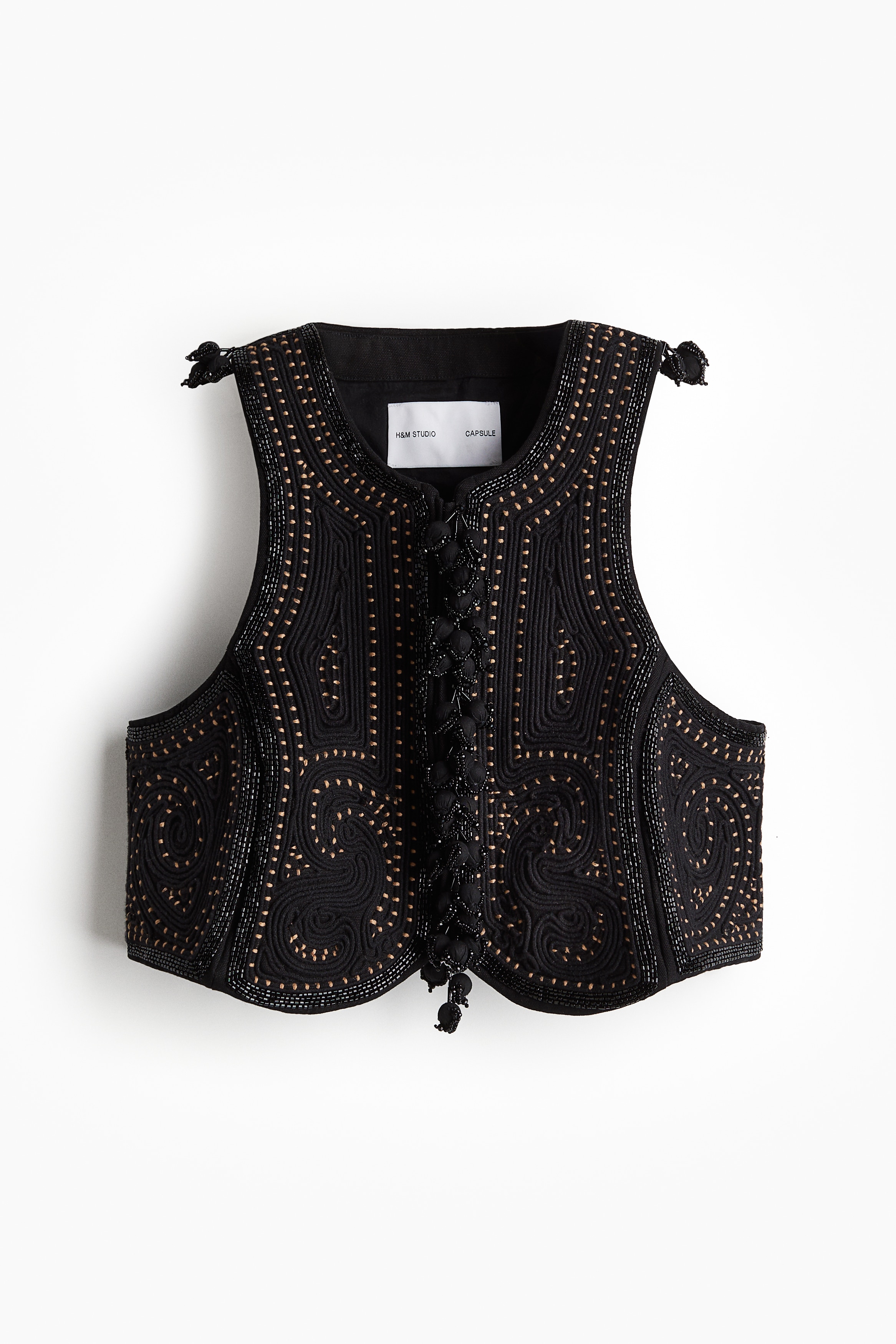 Panciotto in tela ricamato - Nero