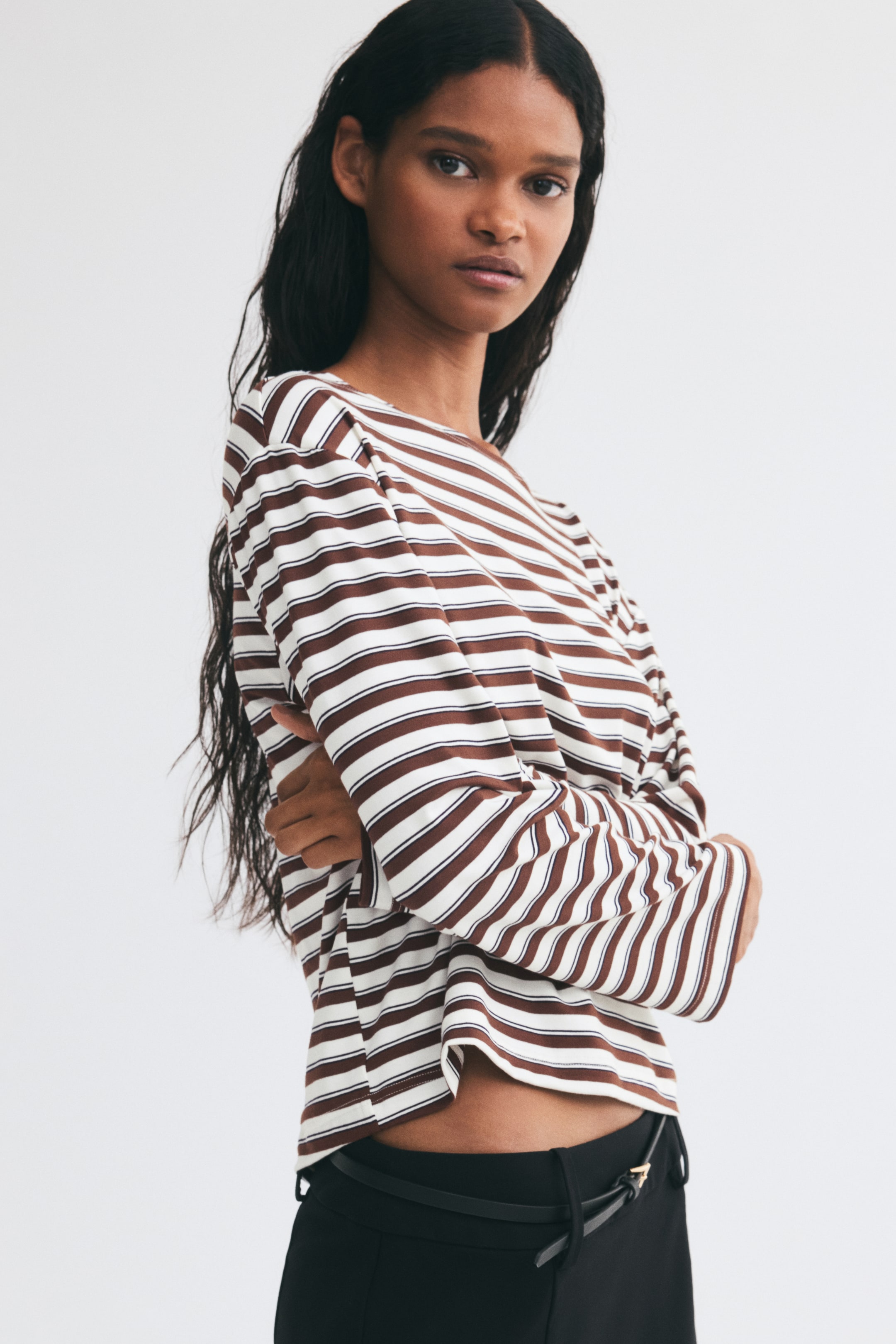 Long-Sleeved Scarf-Collar Top
