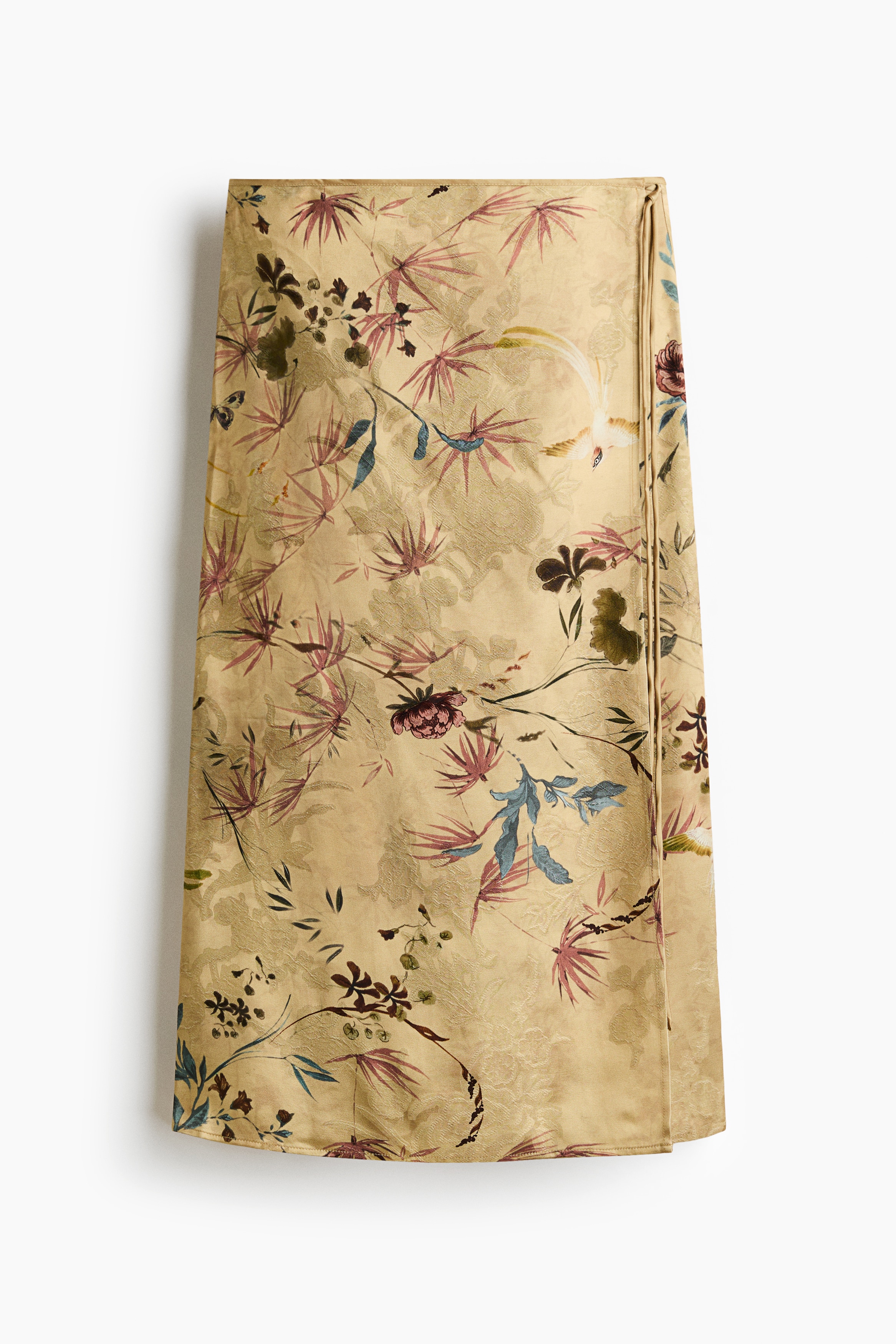 Jacquard-Weave Wrap Skirt - Light dusty yellow/floral