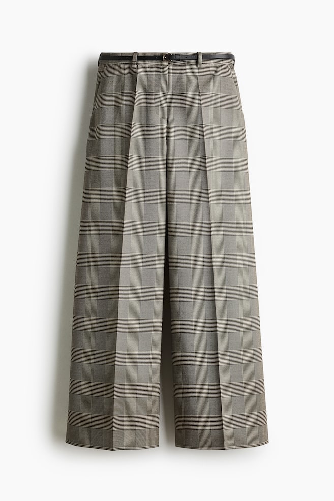 Twillhose mit Gürtel - Greige/Kariert - 1