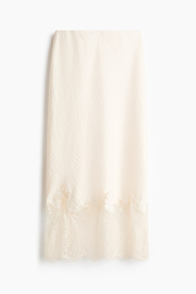 Lace-Trimmed Satin Skirt - Cream/Black - 1
