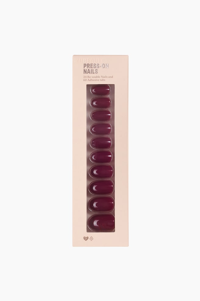 Unhas autocolantes - Bordeaux Blush/Almond Medium French Tips/Almond Medium Radiant Glow/Square Long Glimmer Pink/Oval Long Scarlet Red/Square Short French Mani - 1