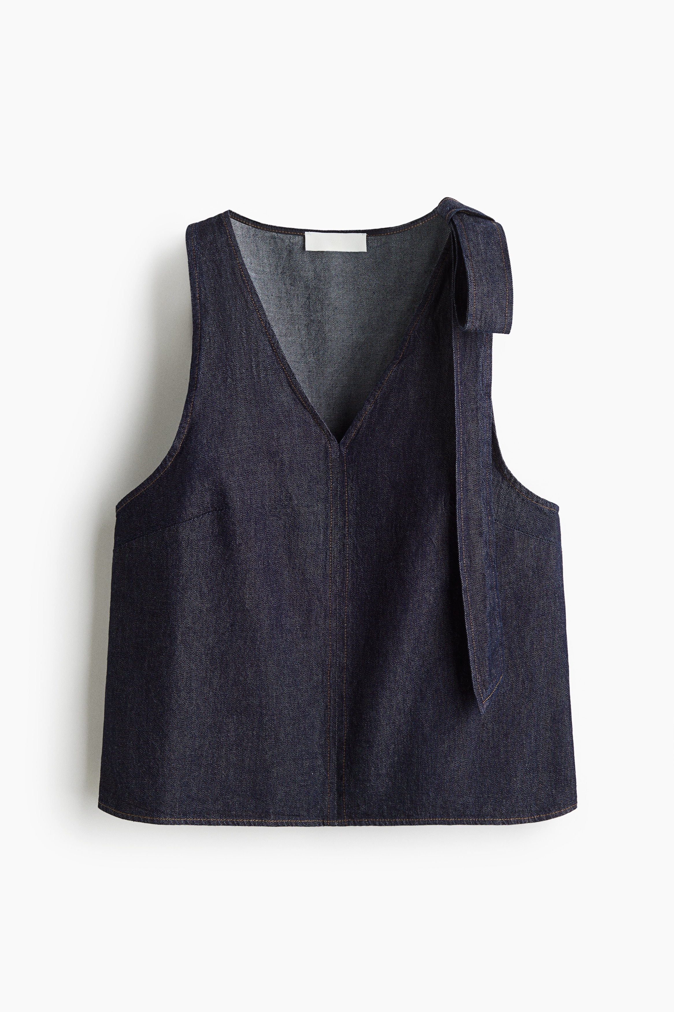 Top en denim avec détail à nouer - Bleu denim foncé