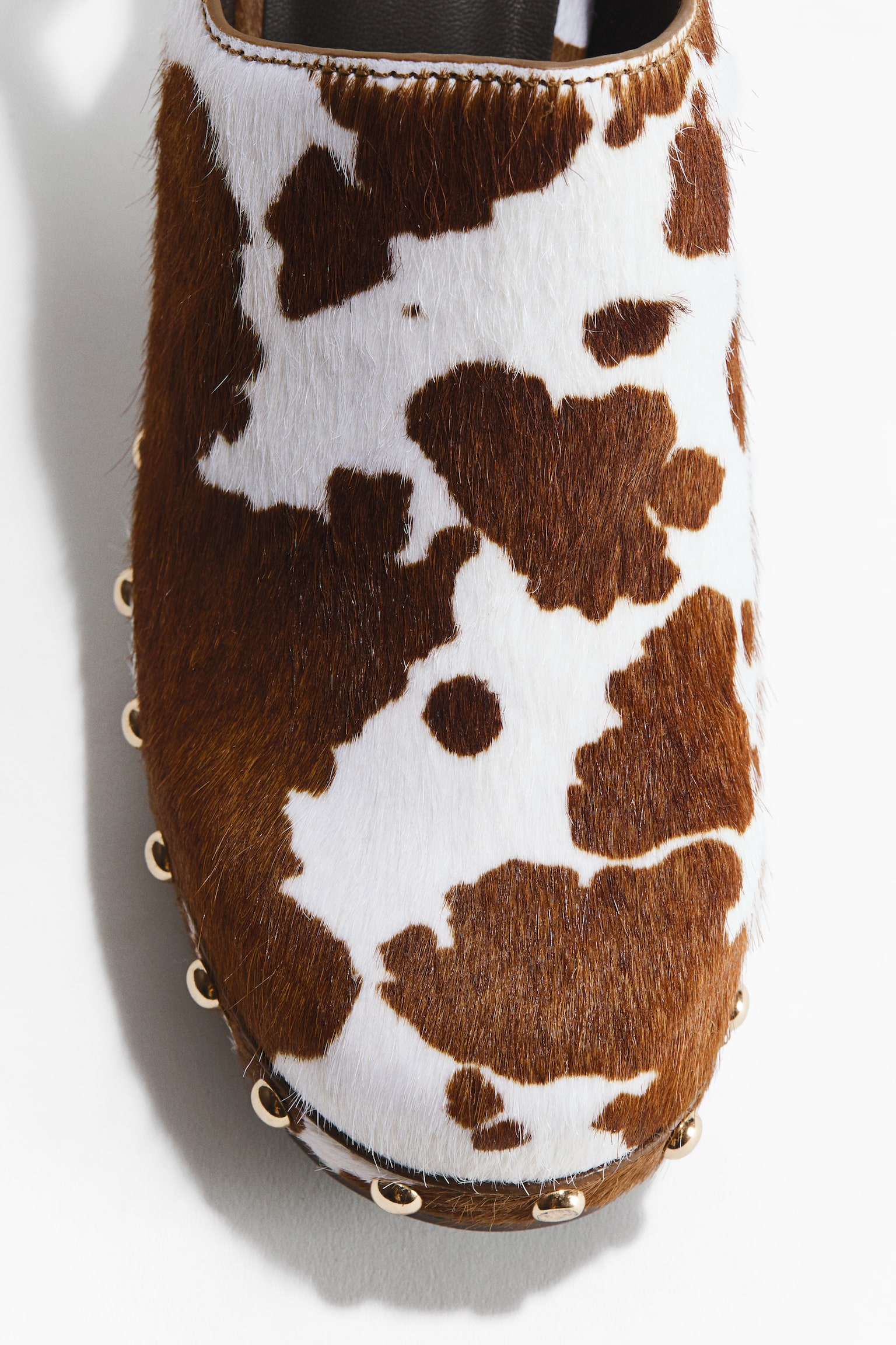 Heeled leather clogs - Brown/Cowhide print - 5