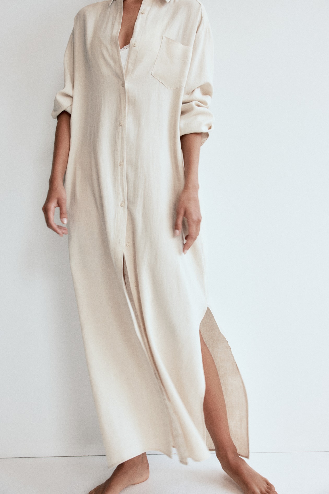 Linen-Blend Shirt Dress