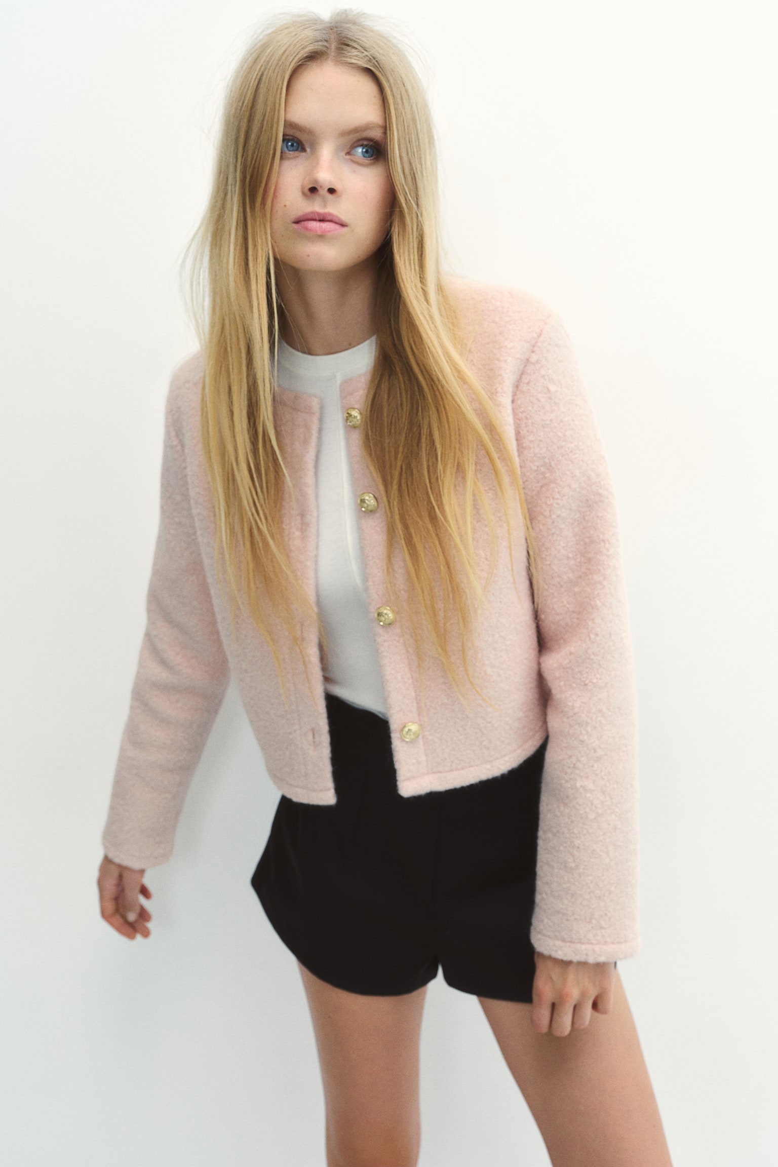 Bouclé-weave cardigan - Light dusty pink/Black - 7