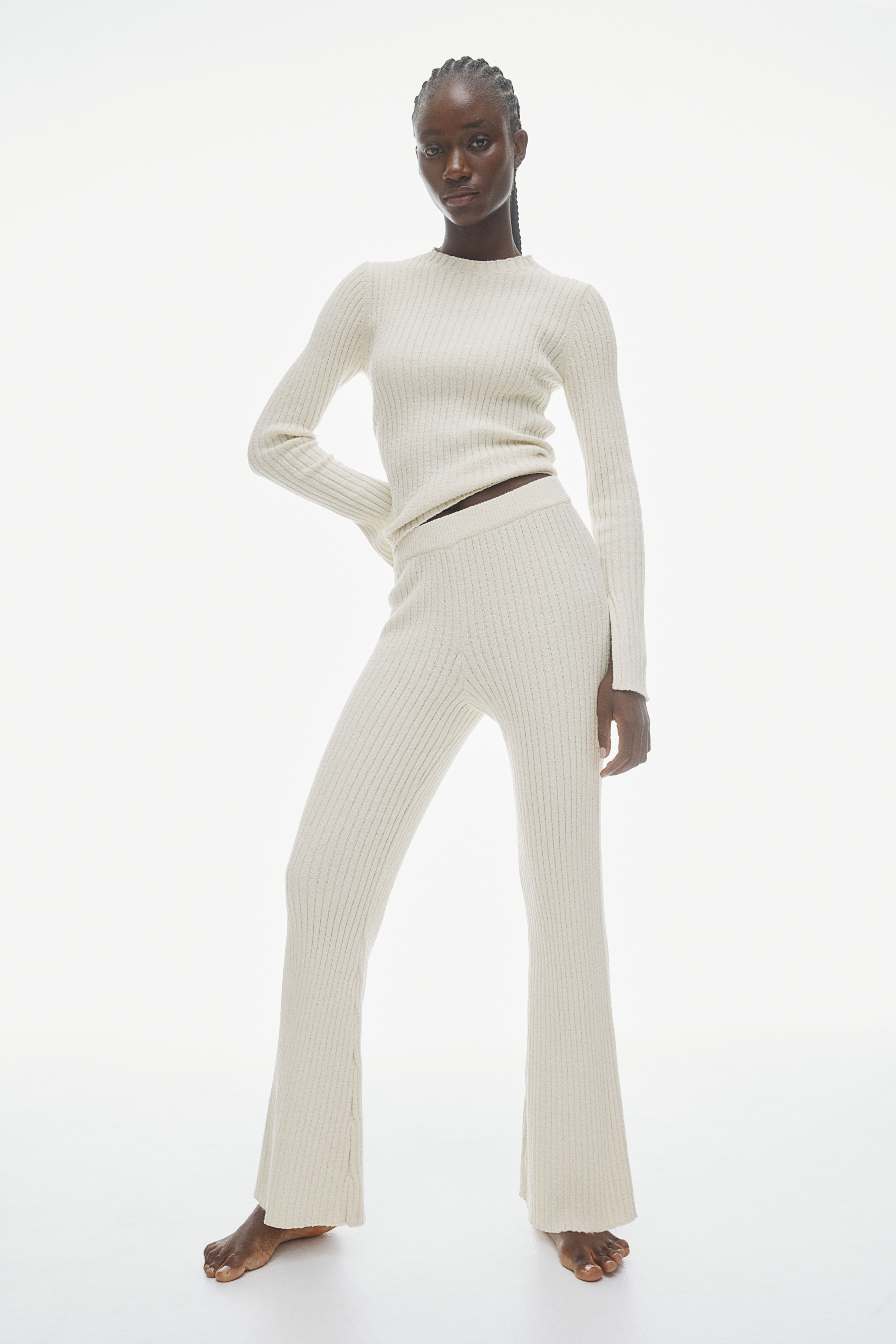 Beige shops ribbed flared pants