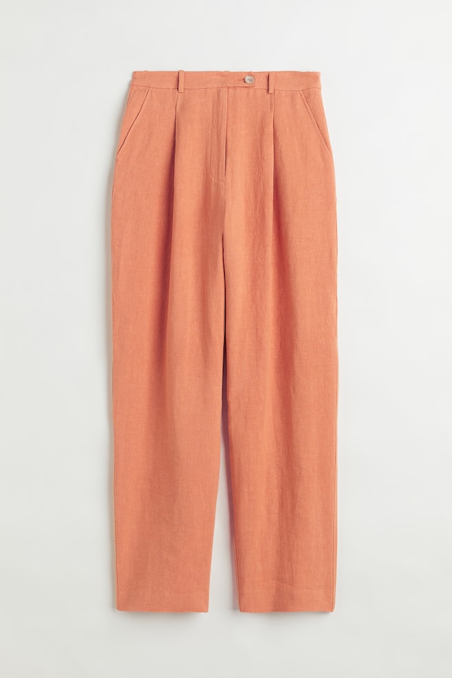 Stylede bukser i hør - Orange/Creme - 1