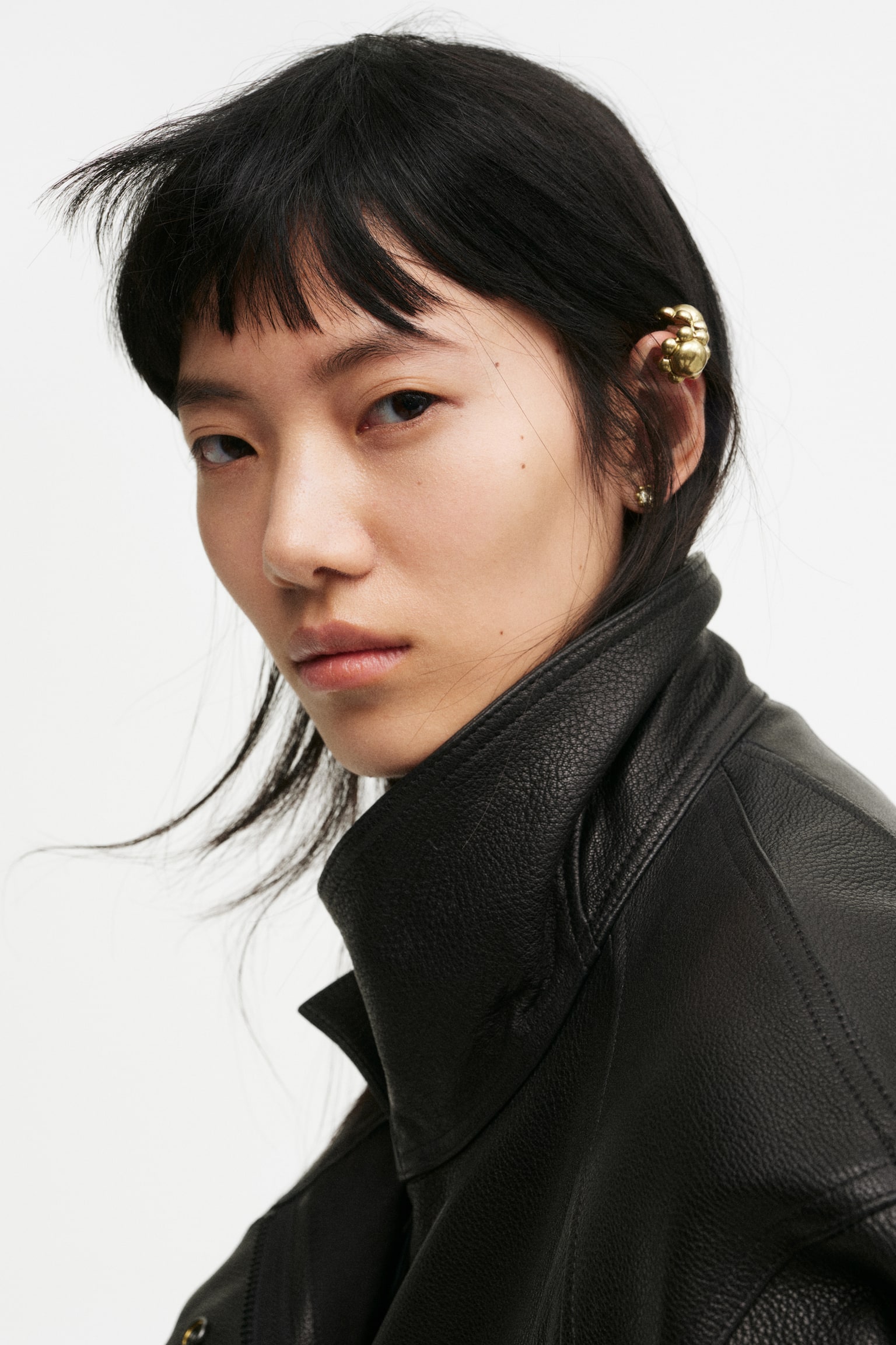 Peplum leather jacket - Black - 8