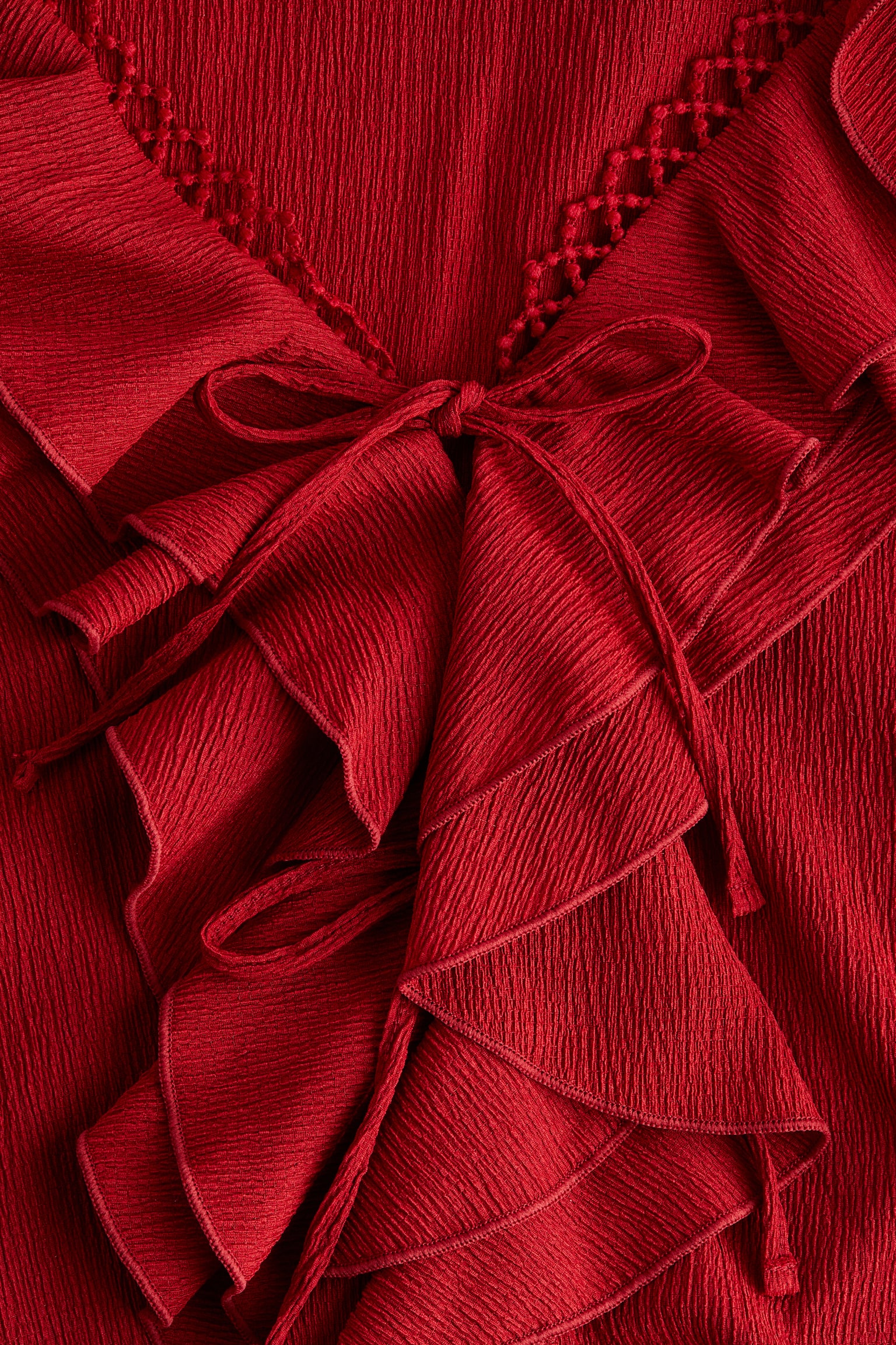 Flounce-trimmed blouse - Màu đỏ/Màu trắng/Hoa/Màu đen/Màu ngọc lam khói - 4