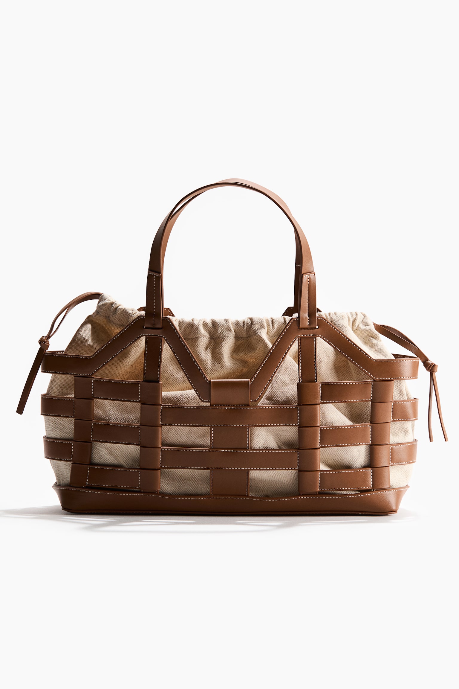 Large drawstring-detail tote bag - Brown/Light beige/Black/Light beige - 2