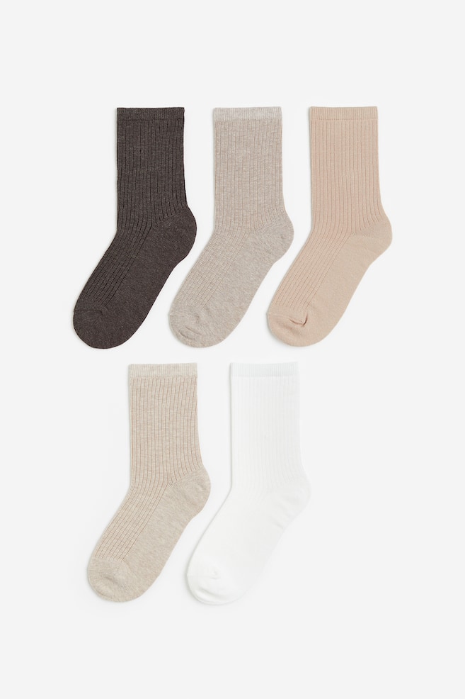 Lot de 5 paires de chaussettes en maille côtelée - Blanc/beige/Beige/motif léopard - 1