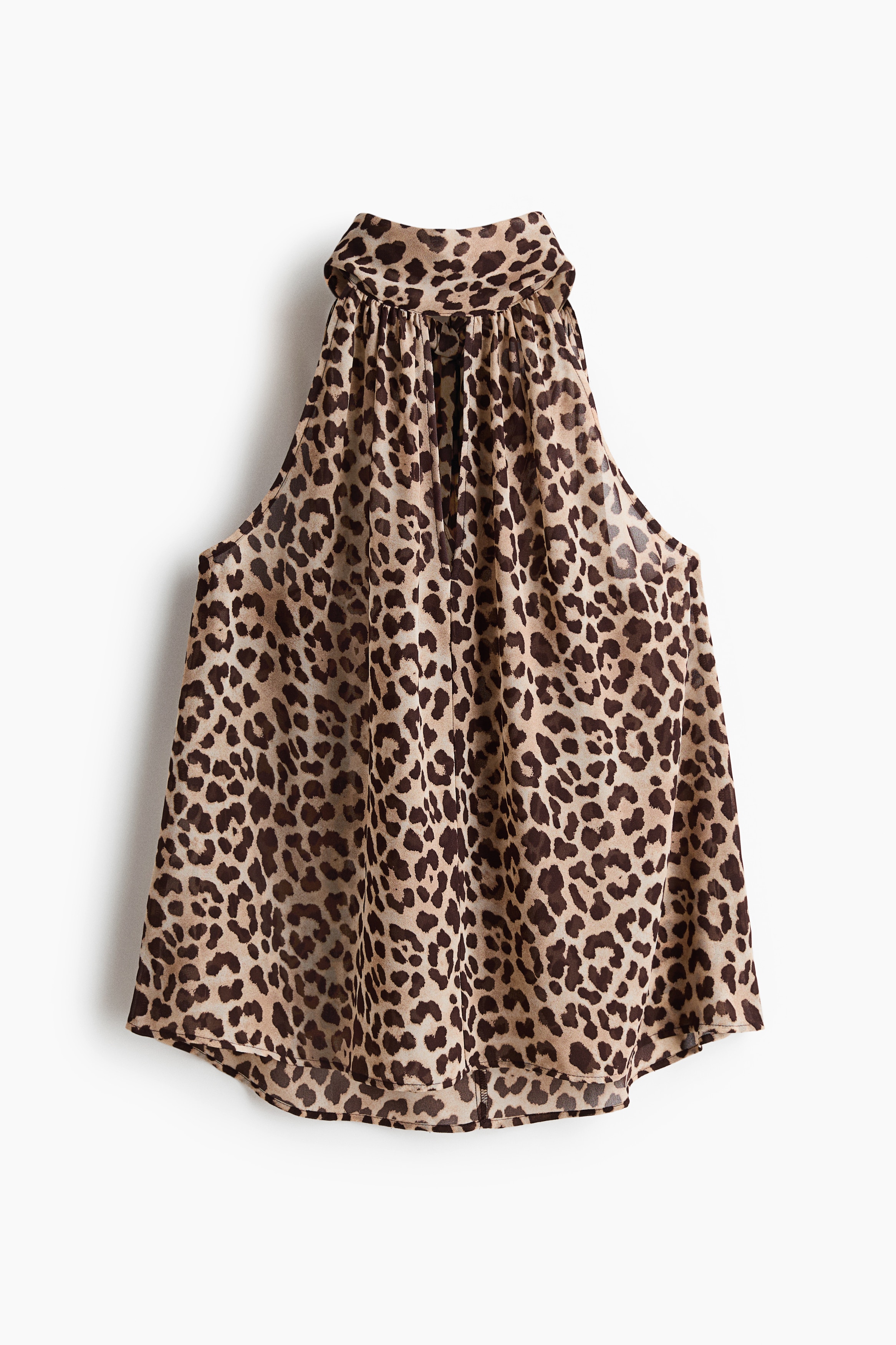 Chiffontop mit Schalkragen - Hellbeige/Leopardenprint/Dunkelbraun