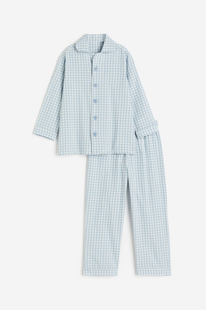 Pyjamas i bomullspoplin - Ljusblå/Rutig - 1