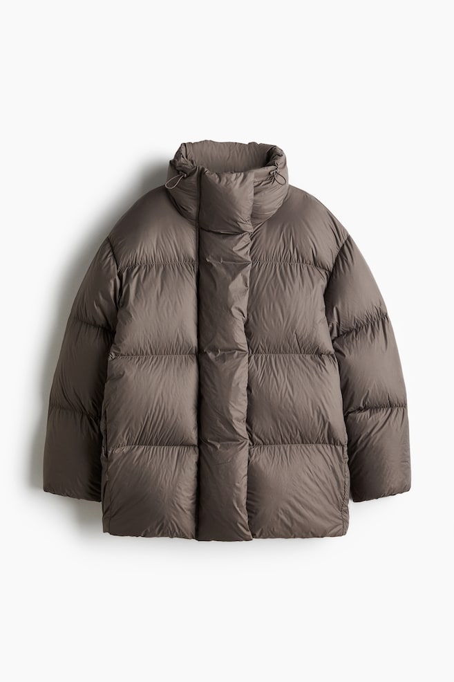 Oversized down puffer jacket - Dark greige/Black - 1