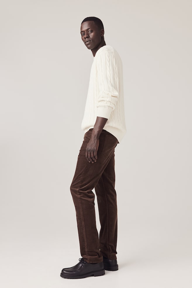 Slim Fit Corduroy trousers - Dark beige/Black - 4
