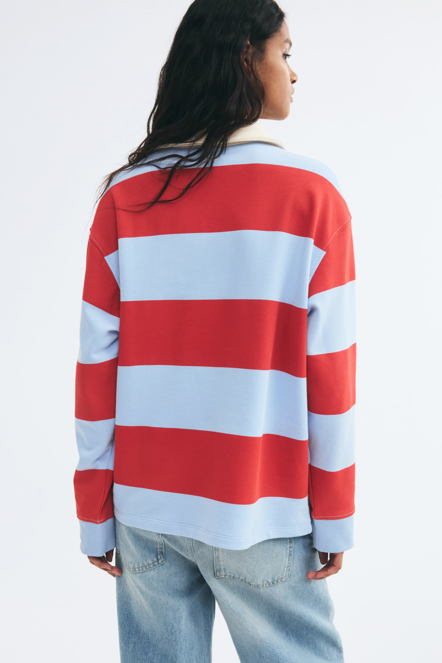 Женская рубашка H&M Cotton rugby shirt, цвет: Светлый синий / Полосатый — фото 5