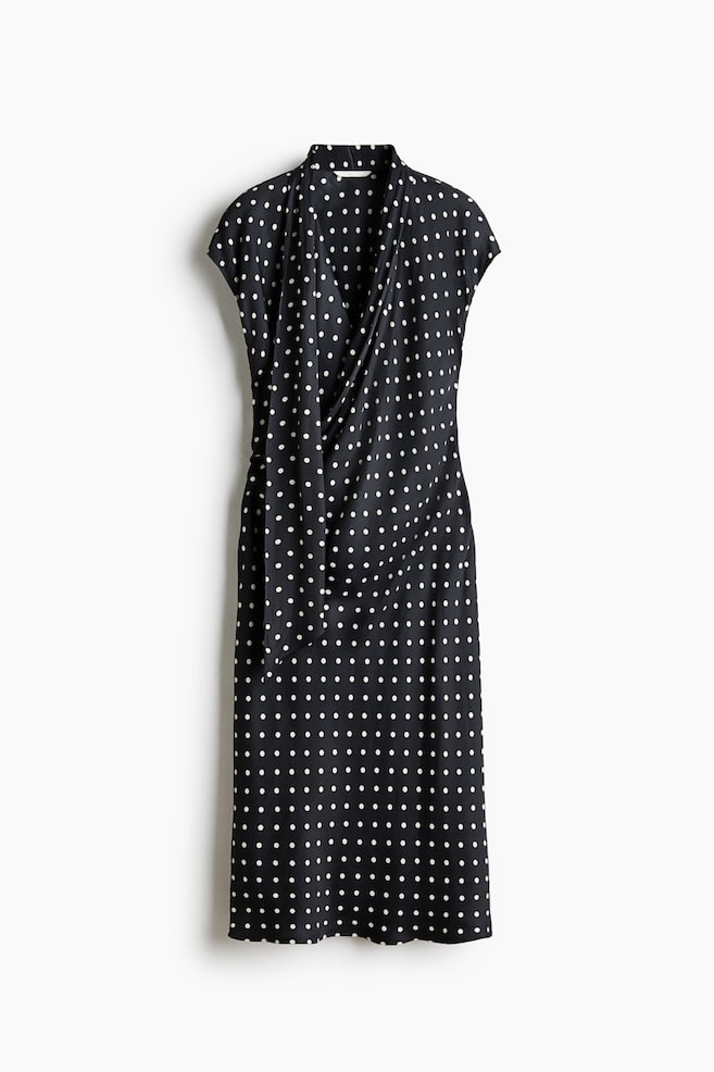 Scarf-Detail Satin Dress - Black/polka dot/Dark khaki green/Dark purple - 1