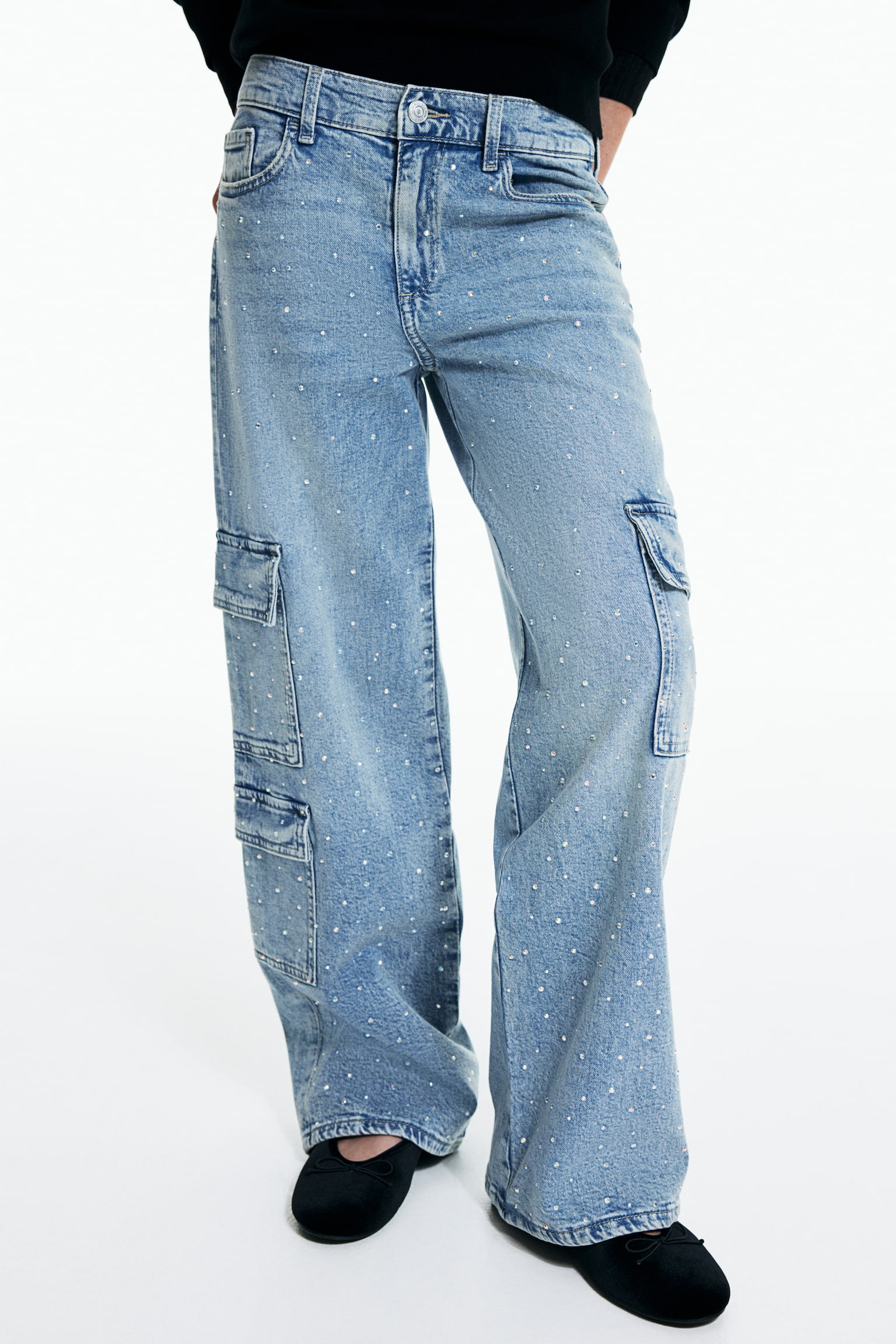 Loose Fit Wide Leg Cargo Jeans - Denim blue/Denim grey - 3