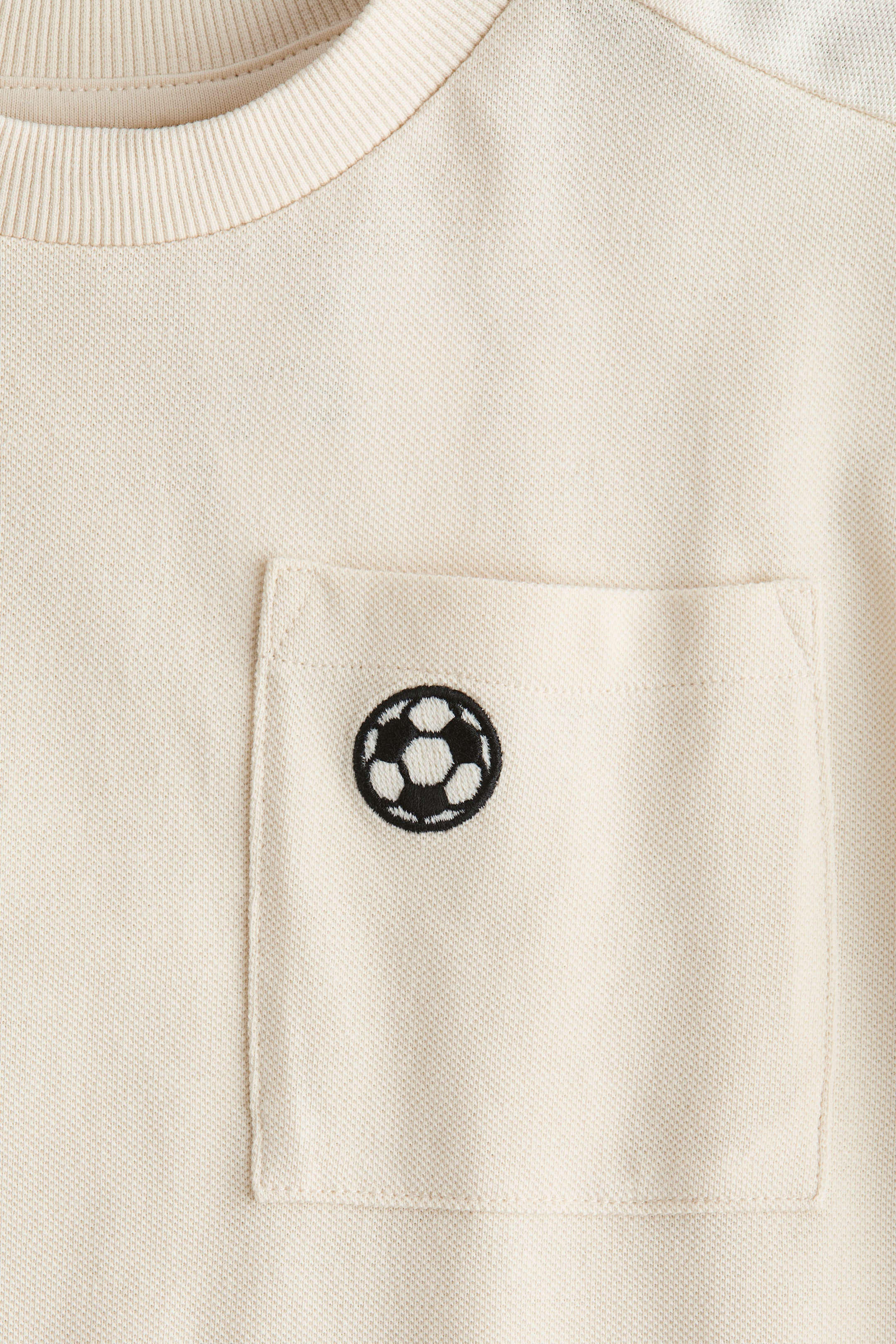 View larger image: Embroidered-Detail Piqué T-Shirt - Light beige/Football - Kids | H&M US 2
