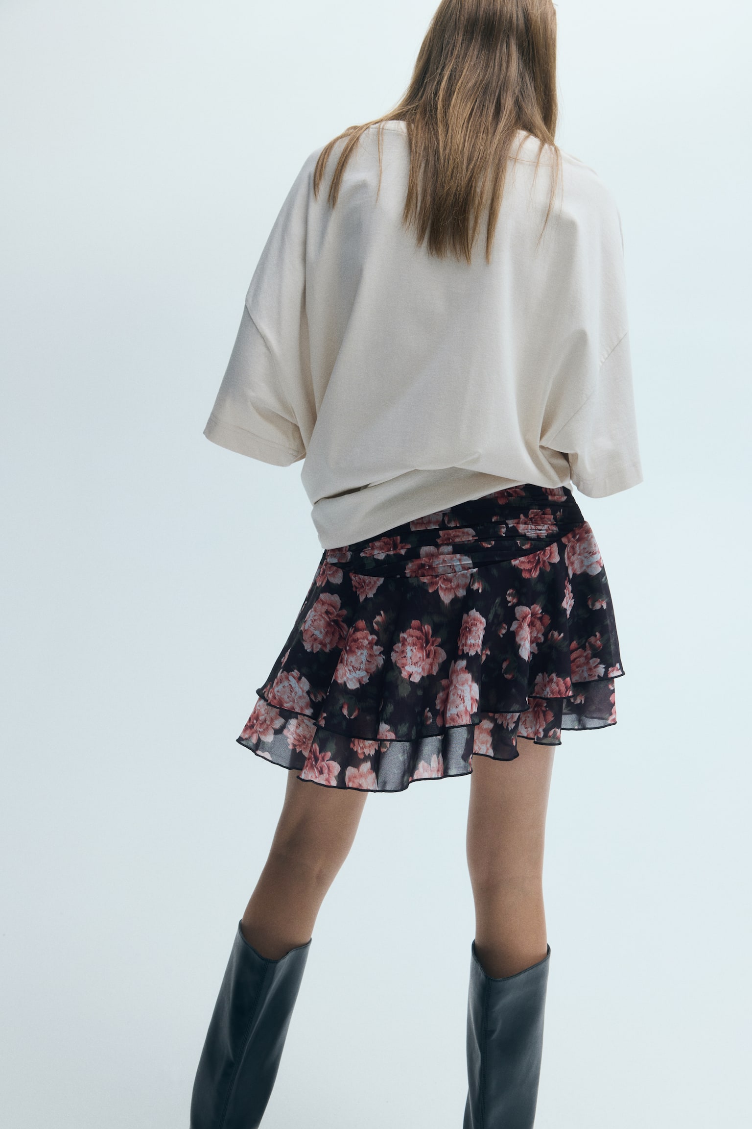 Женская юбка H&M Tiered Mini, цвет: Чёрный / С принтом — фото 5