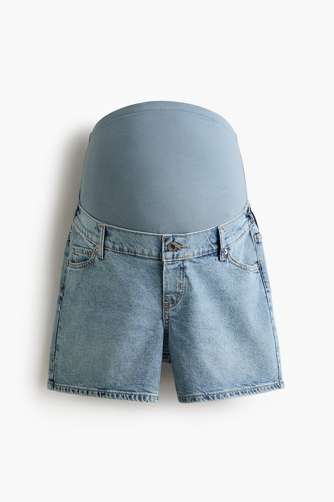 MAMA Short en denim - Bleu denim clair/Bleu denim/Blanc - 1