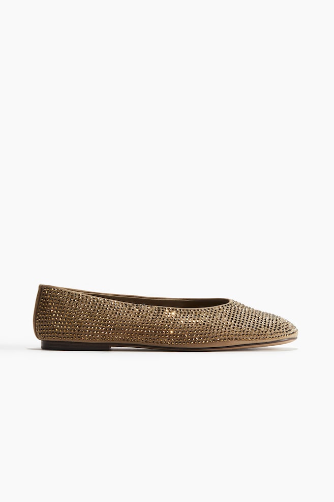 Rhinestone-embellished ballet pumps - Khaki green - 1