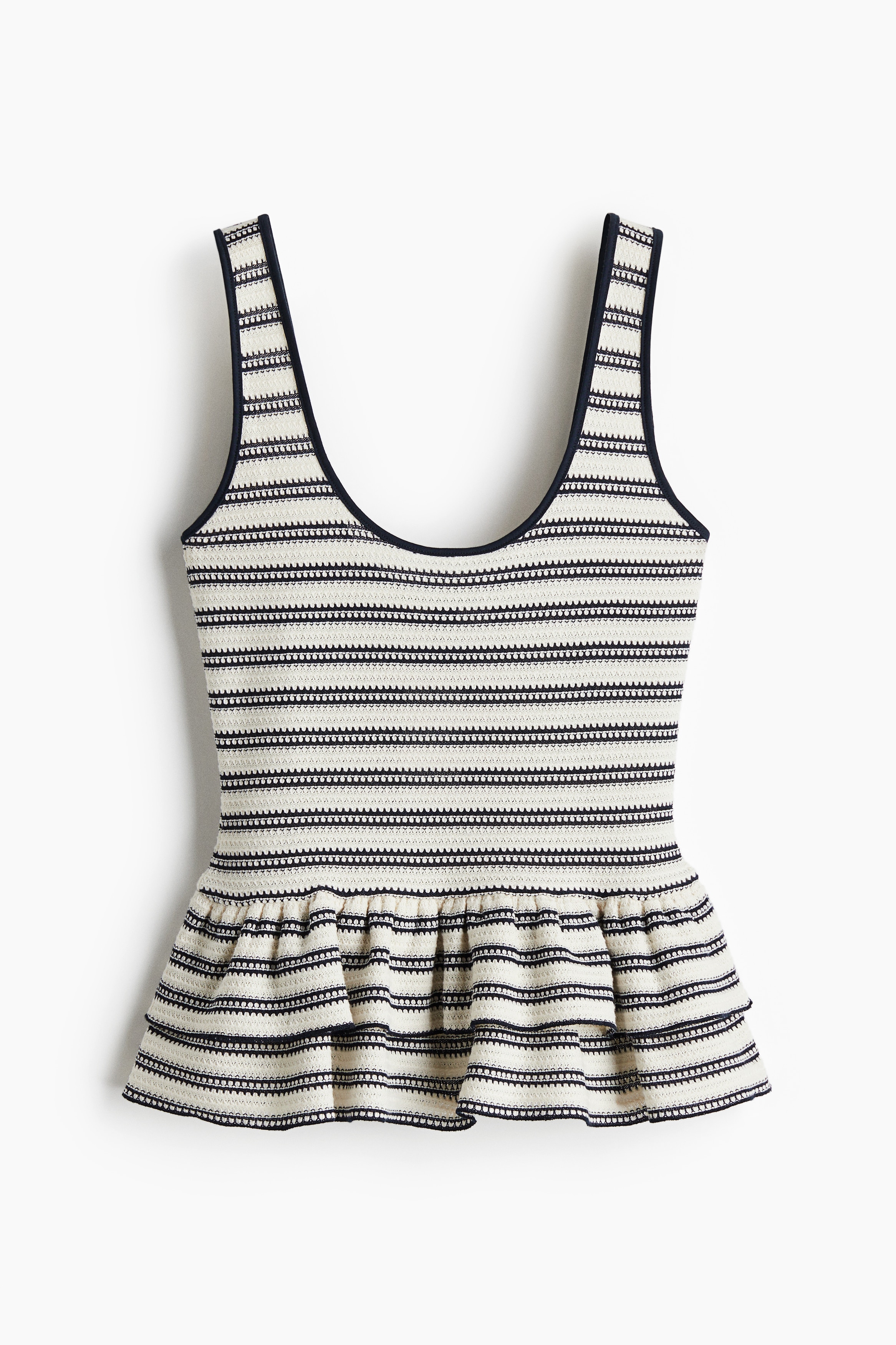 Canotta in maglia strutturata con peplum - Bianco/righe