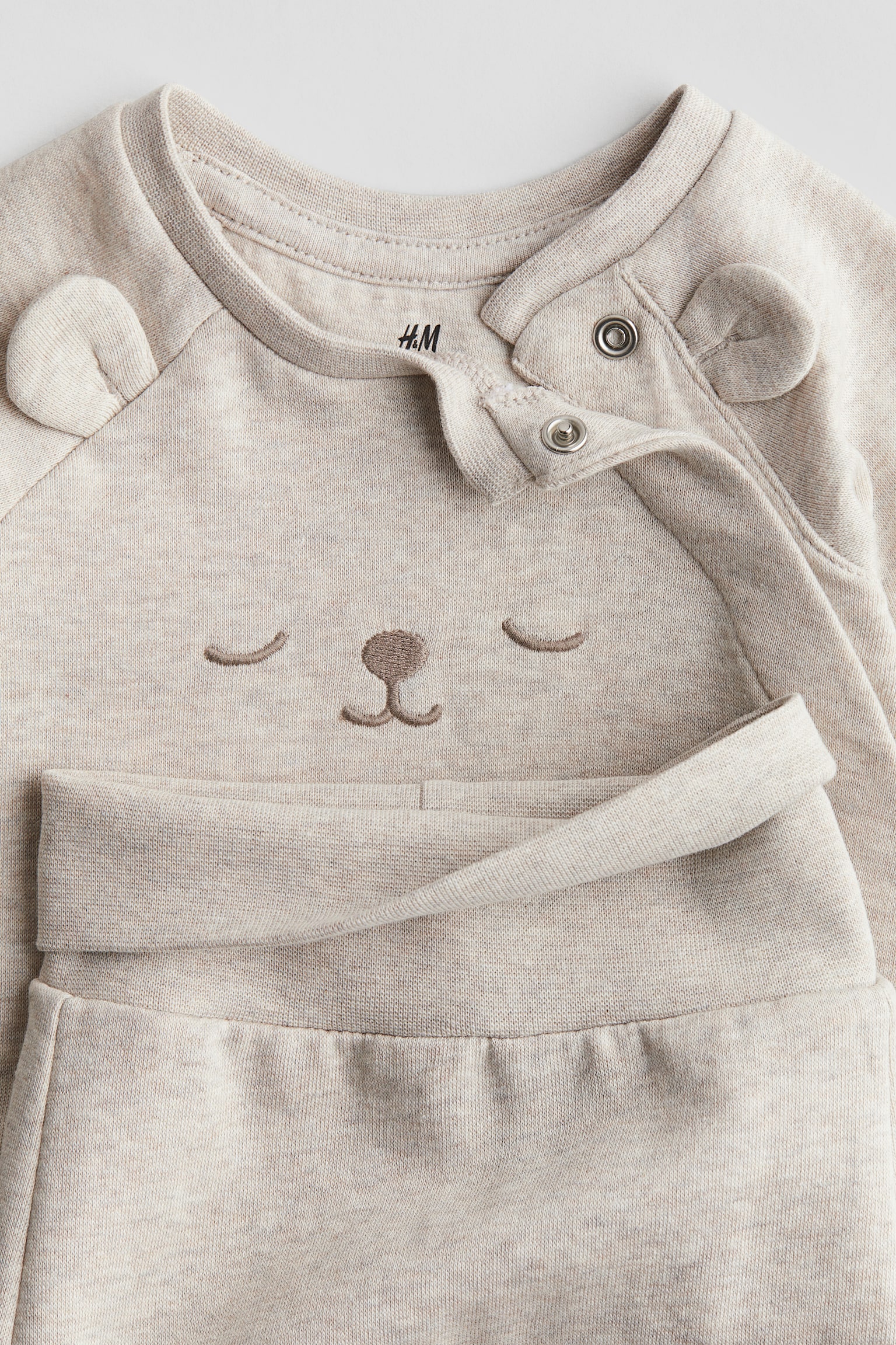 2-piece cotton sweatshirt set - Light beige marl/White/Teddy bears - 2