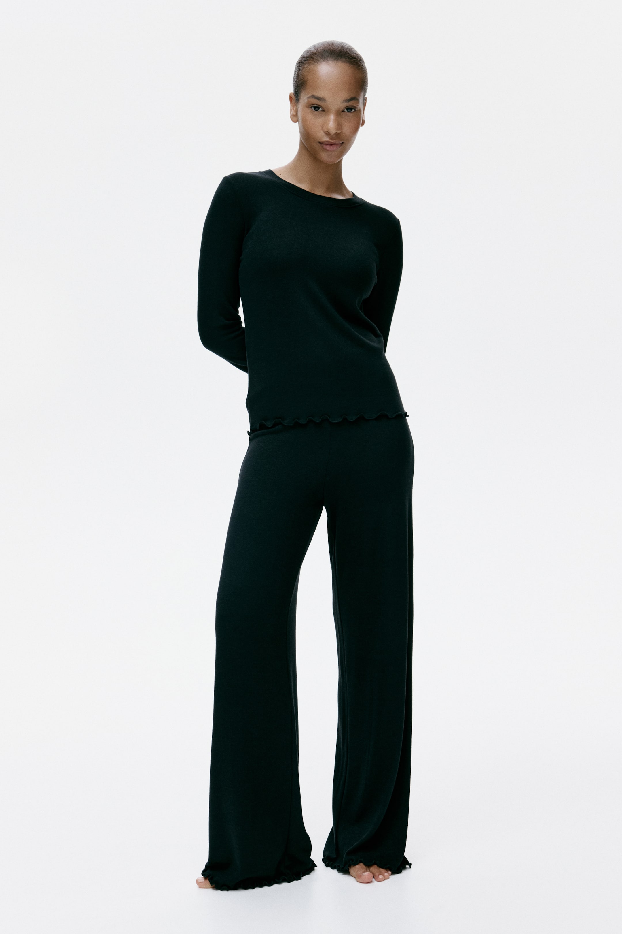 View larger image: Brushed jersey pyjamas - Black - Ladies | H&M GB 1
