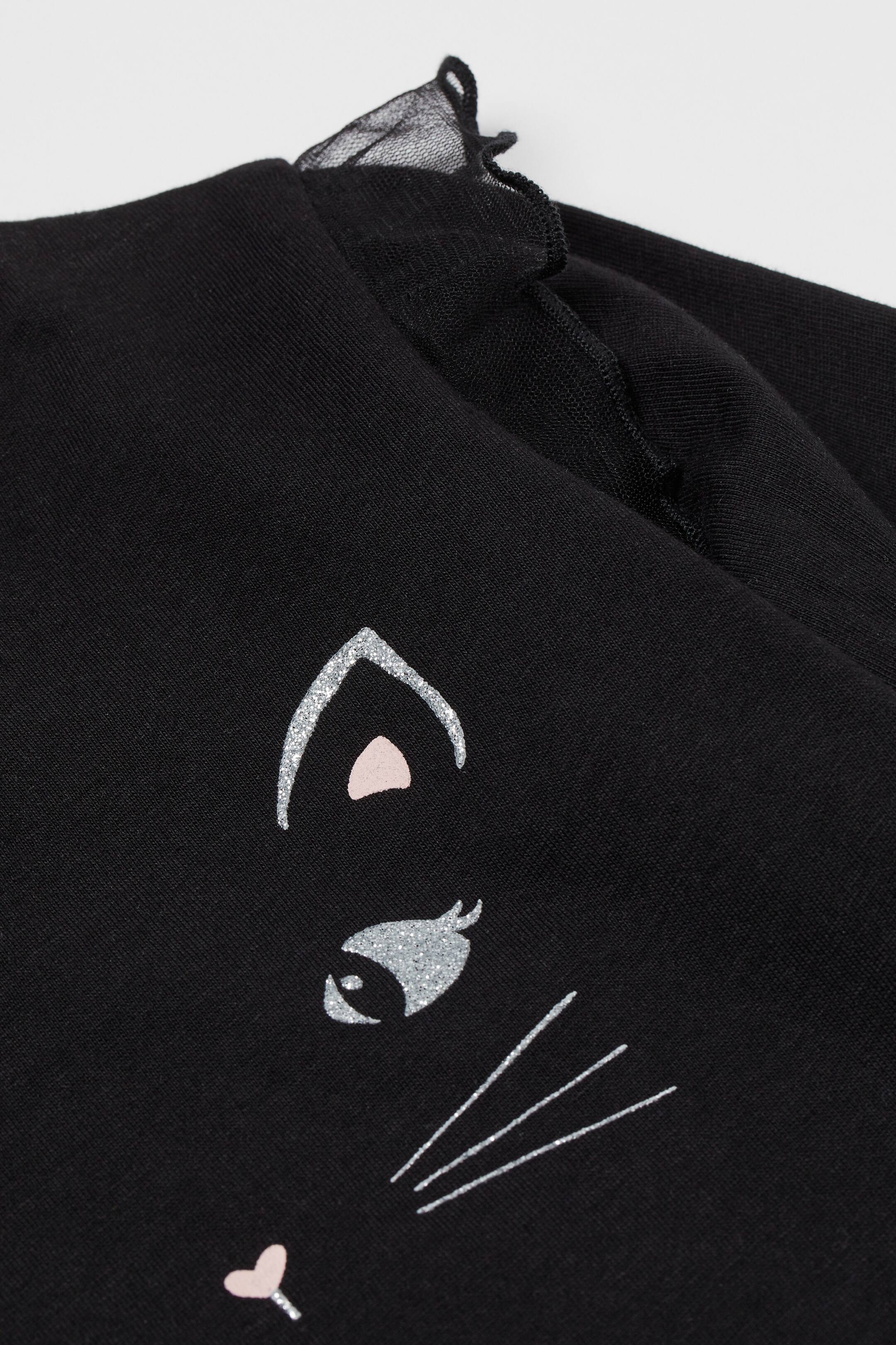 View larger image: 2-piece appliquéd set - Black/Cat - Kids | H&M SG 2