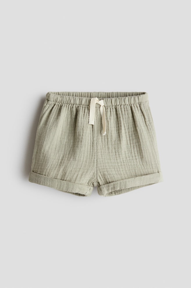 Cotton Muslin Shorts - Khaki green/Beige/Navy blue - 1