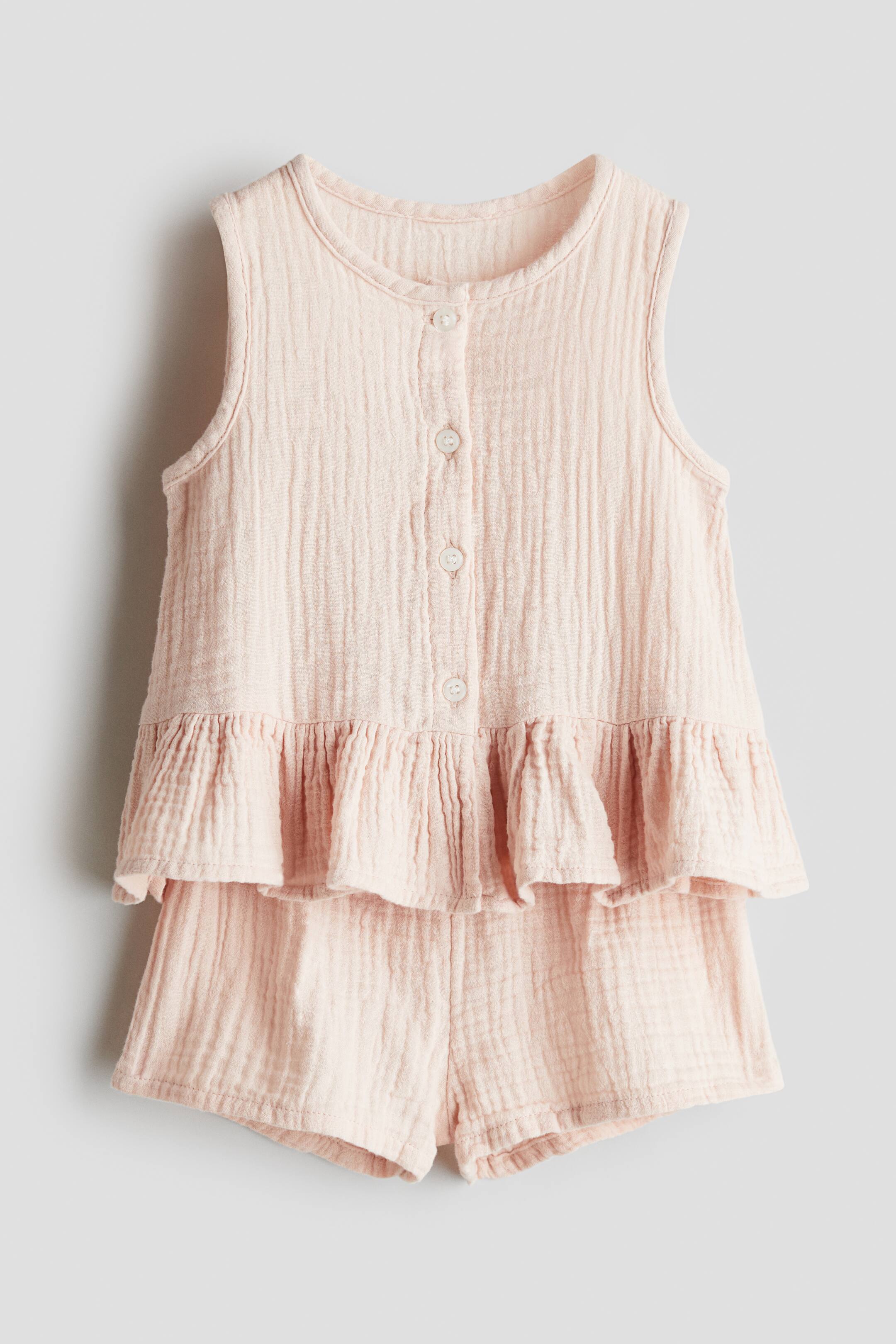 View larger image: 2-piece Muslin Top and Shorts Set - Light pink - Kids | H&M US 1