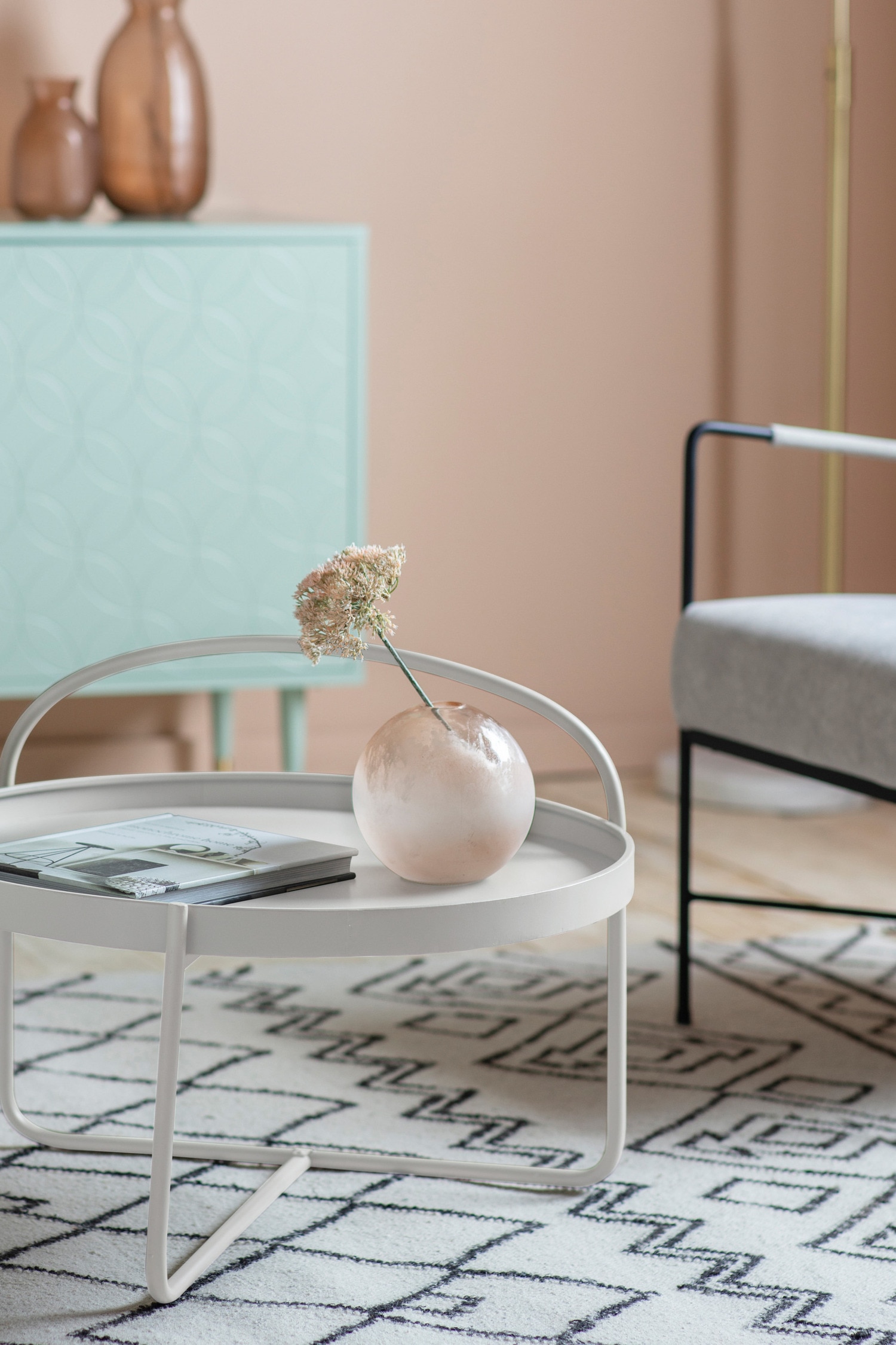 Tray Top Metal Coffee Table - White/Brown/Grey