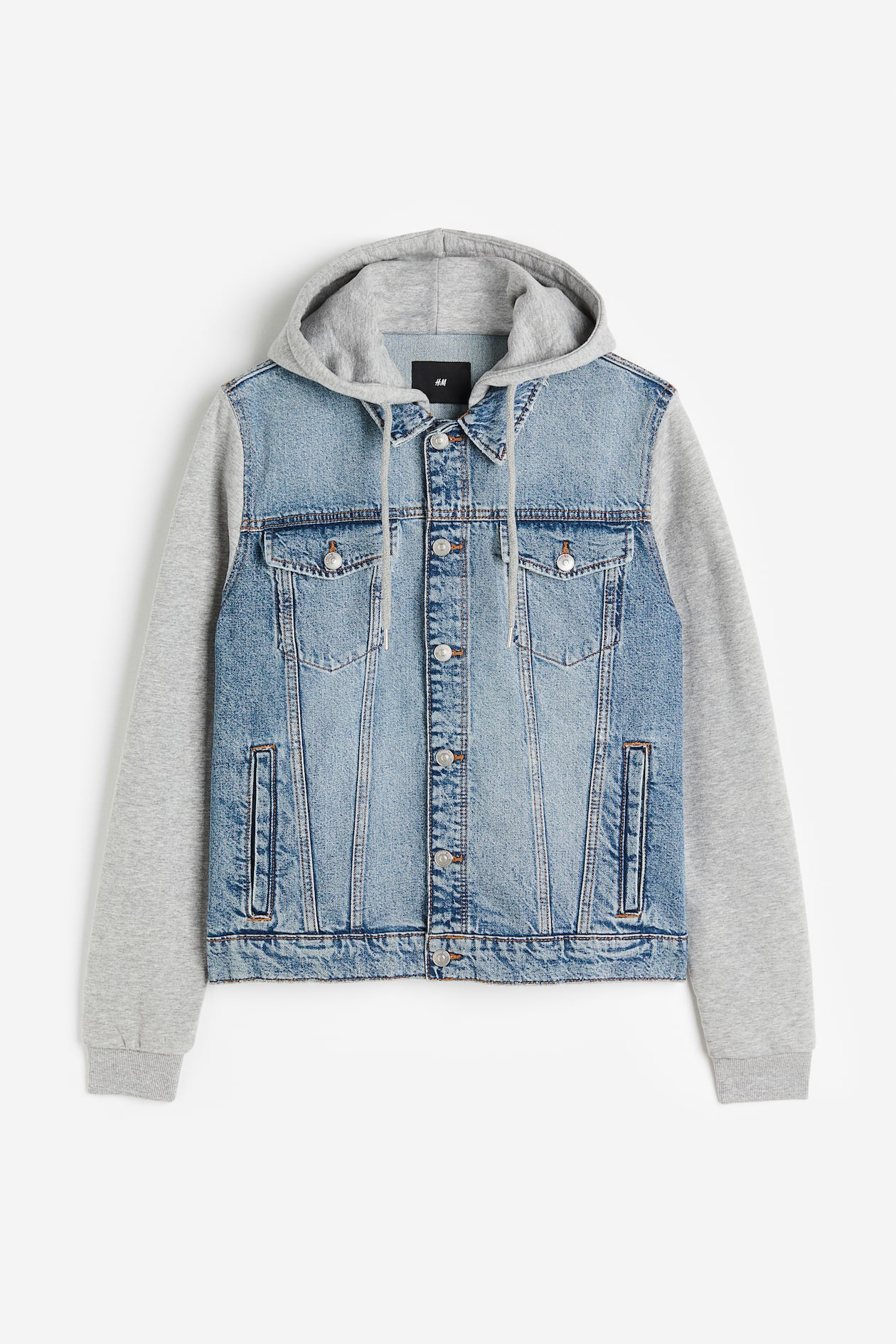 Hooded Denim Jacket - Long sleeve - Regular length - Denim blue/gray ...