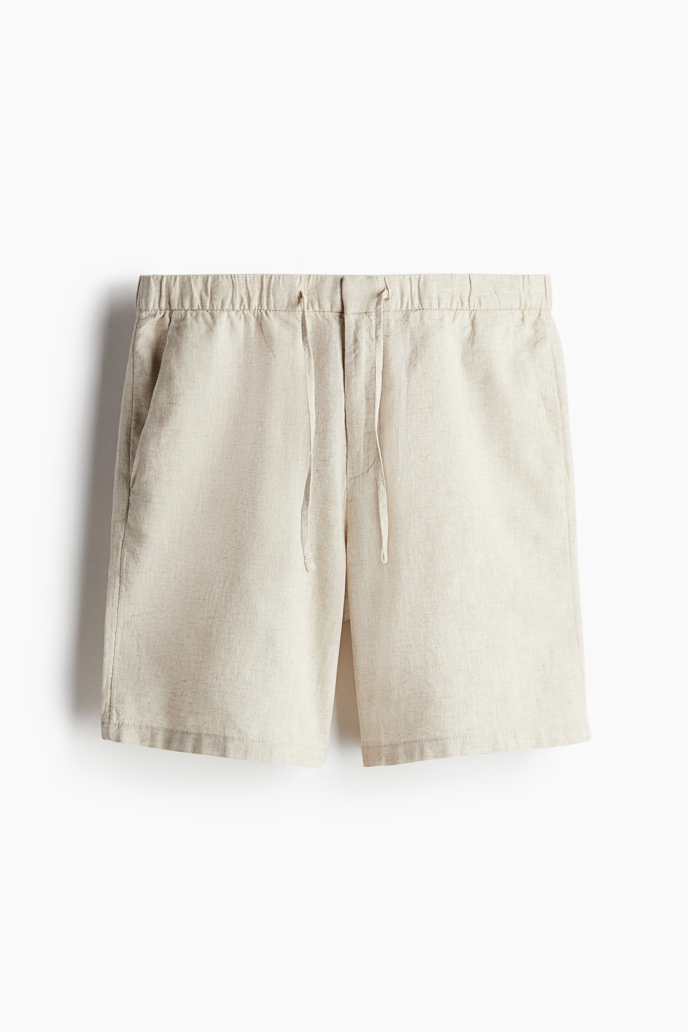 Regular Fit Linen-blend shorts - Light beige/White/Light grey