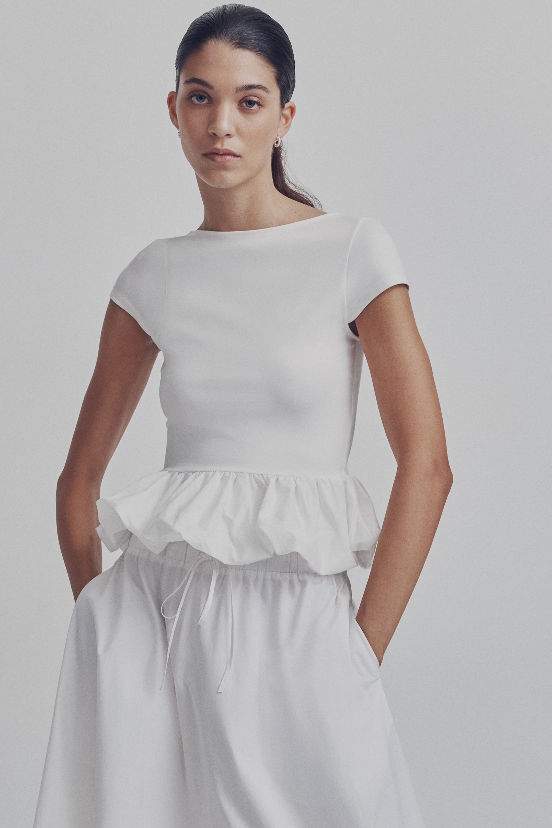 Xem ảnh lớn hơn: Ponte di Roma bubble-hem top - Màu trắng - Ladies | H&M VN 3