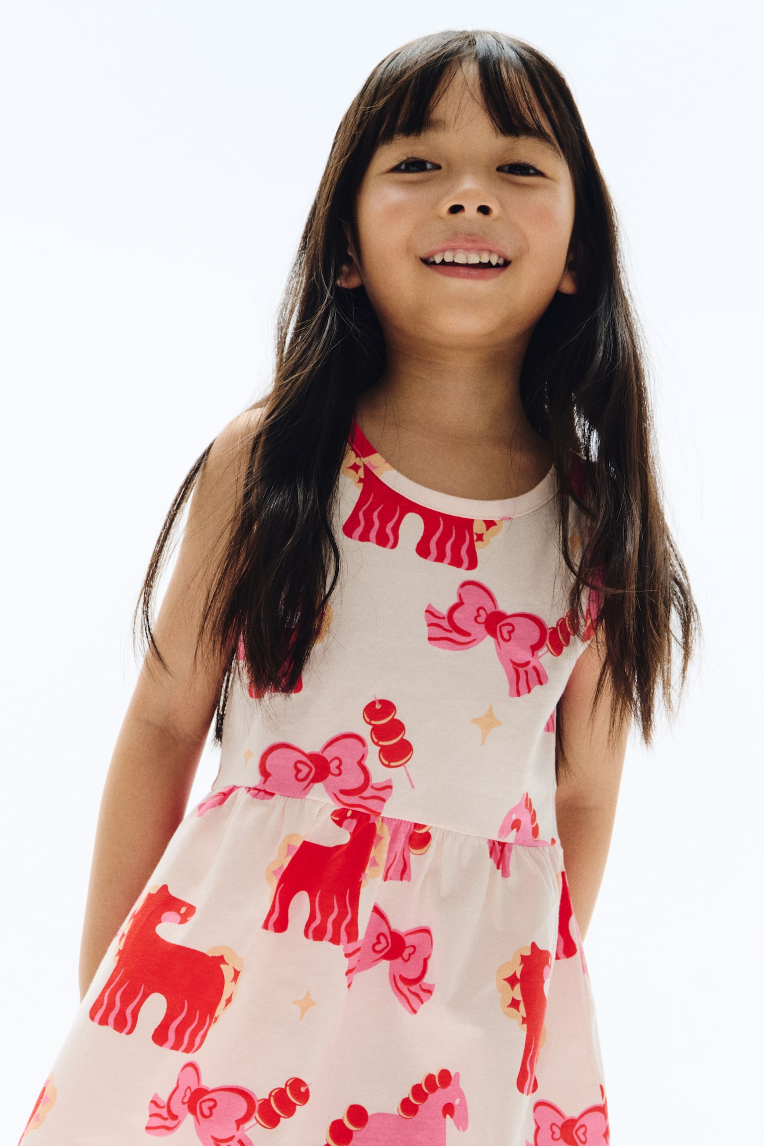 Printed cotton dress - Light pink/Horses/Red/Horses - 5