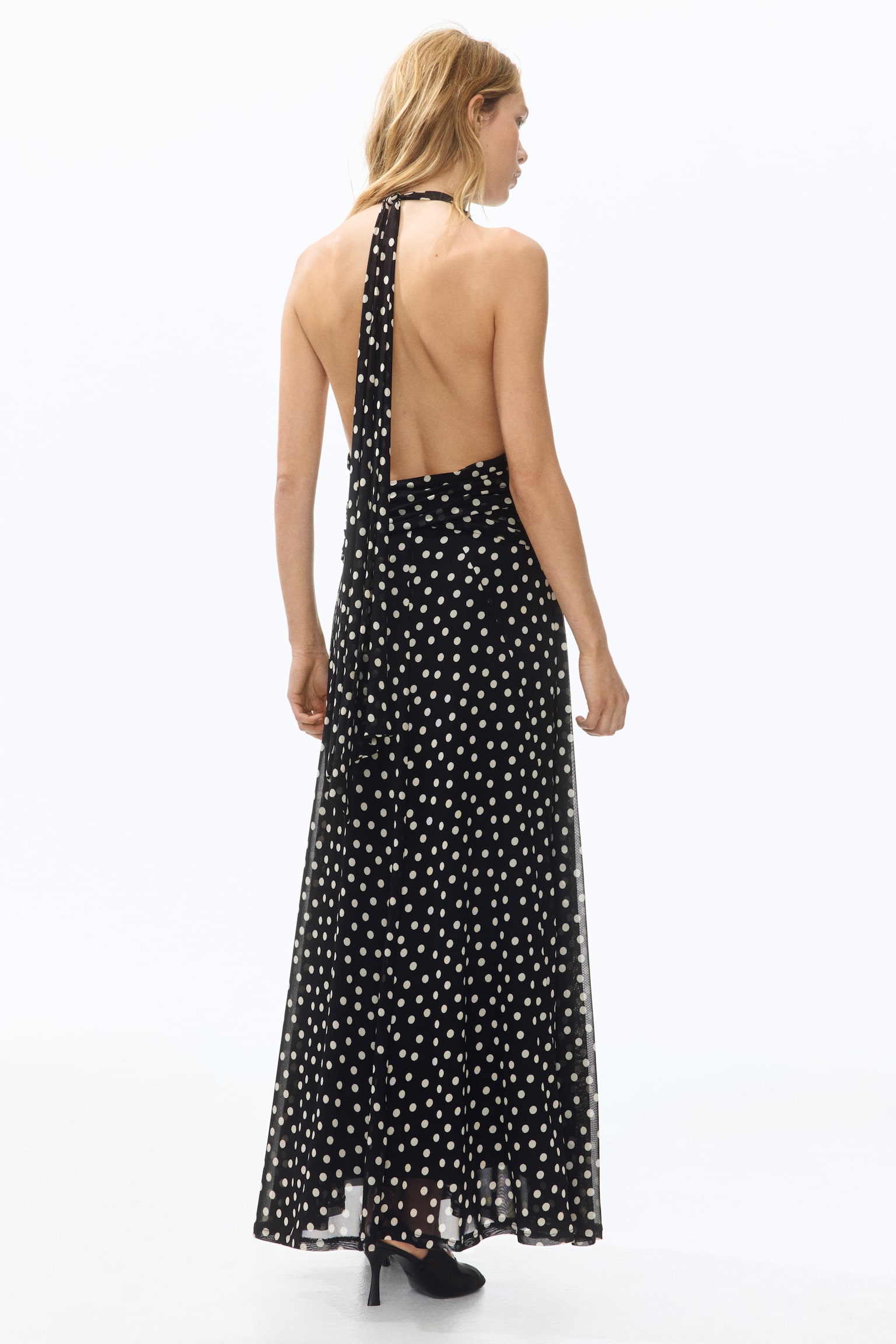 Mesh halterneck dress - Black/Polka dot - 4