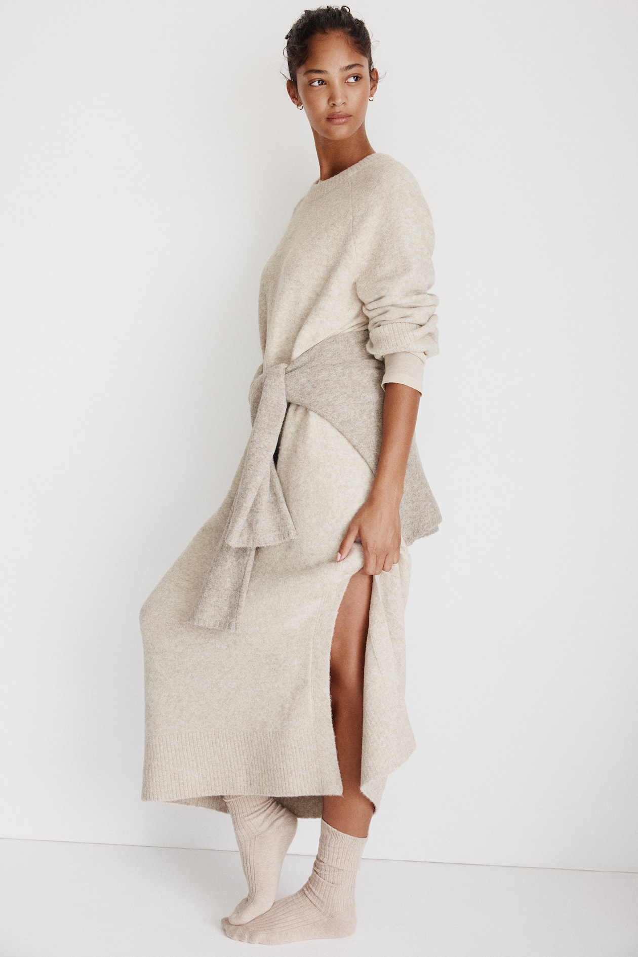 knit dress with puff sleeves English Factory