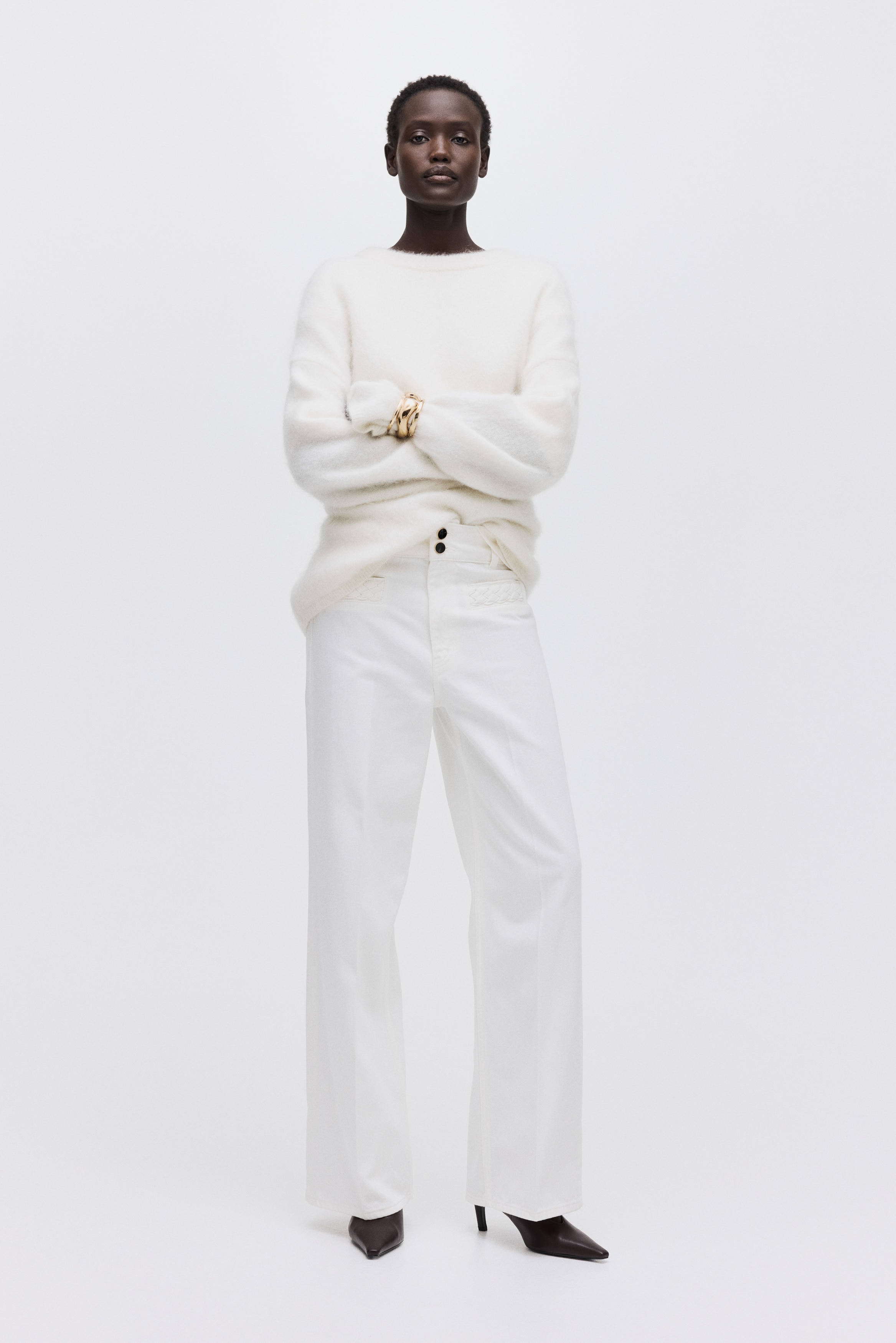 Wide High Jeans - Alb/Albastru-denim/Albastru-denim închis