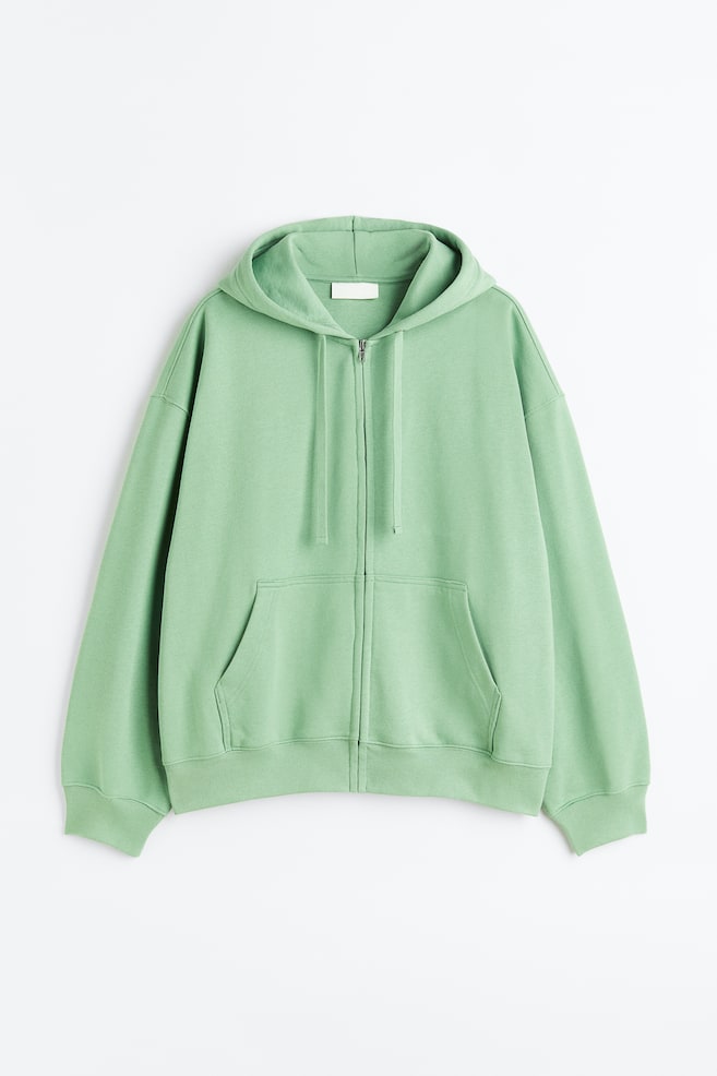 Oversized Fit Cotton zip-through hoodie - Fern green/Off-white - 1