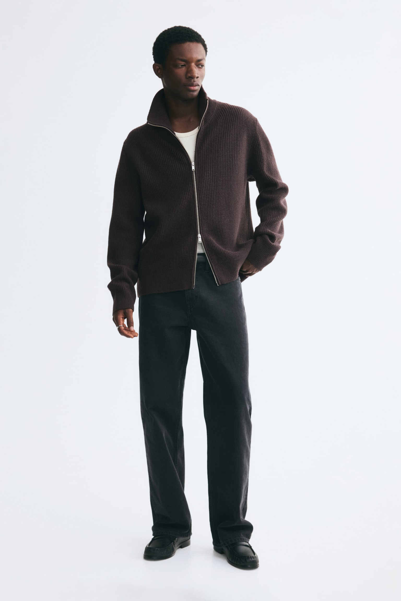 Мужской кардиган H&M Regular-Fit Wool with Zipper, цвет: Тёмный коричневый — фото 3