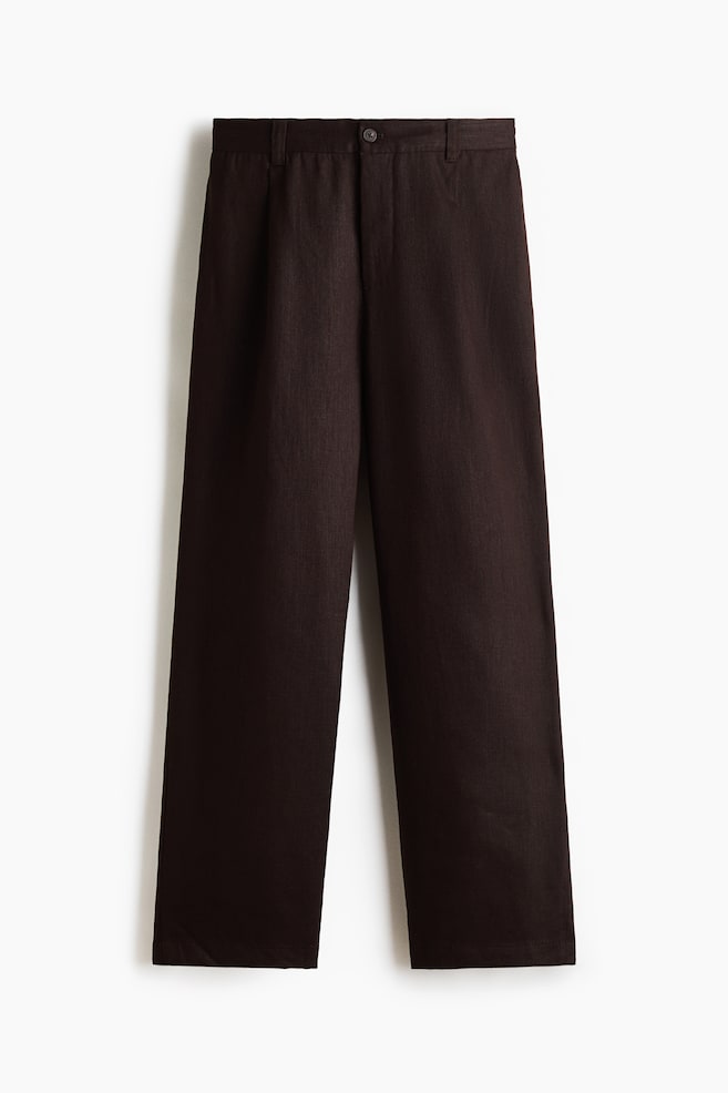 Pantalón en mezcla de lino Relaxed Fit - Marrón oscuro - 1