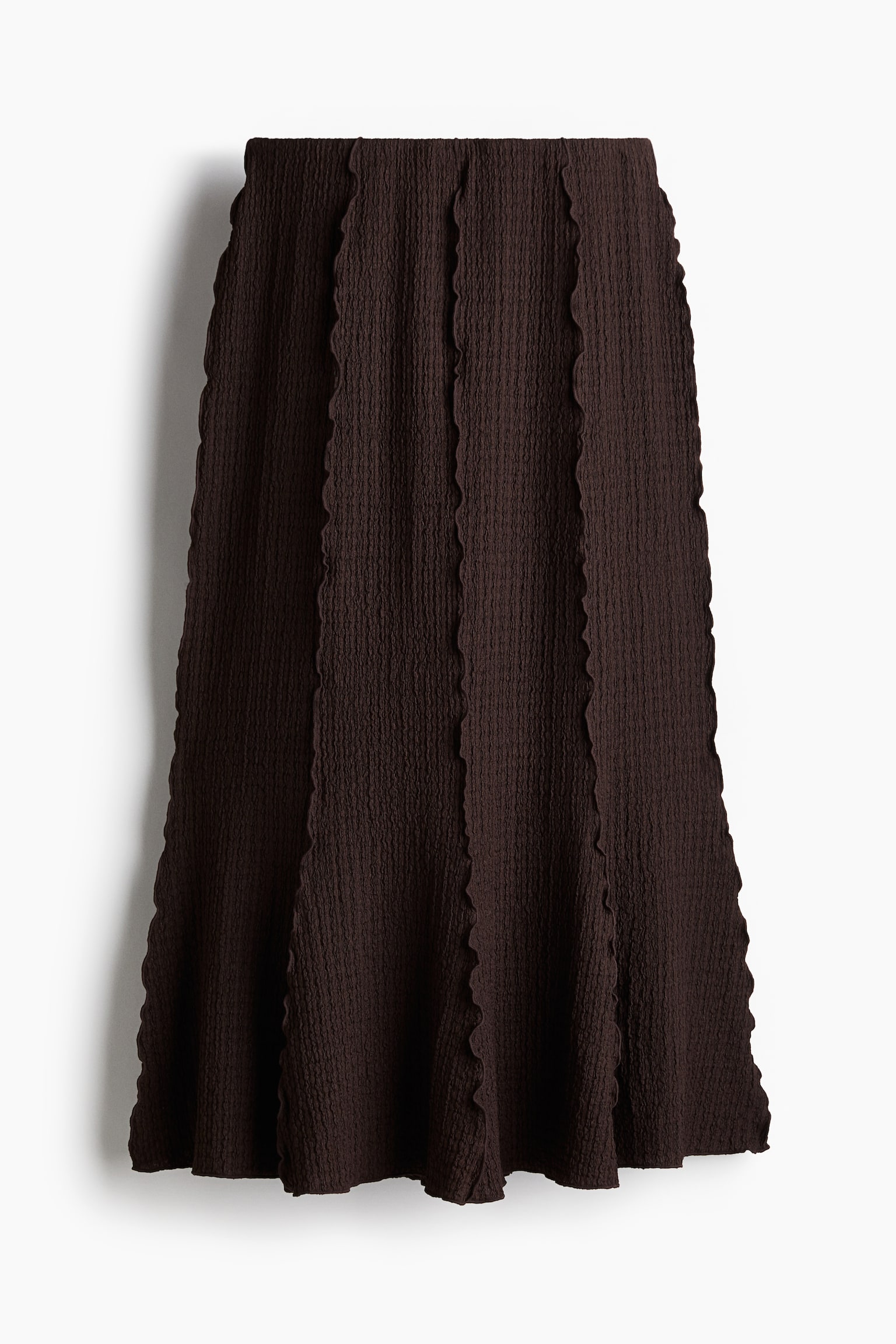 Overlock-detail textured skirt - Dark brown/Cream/Black - 2