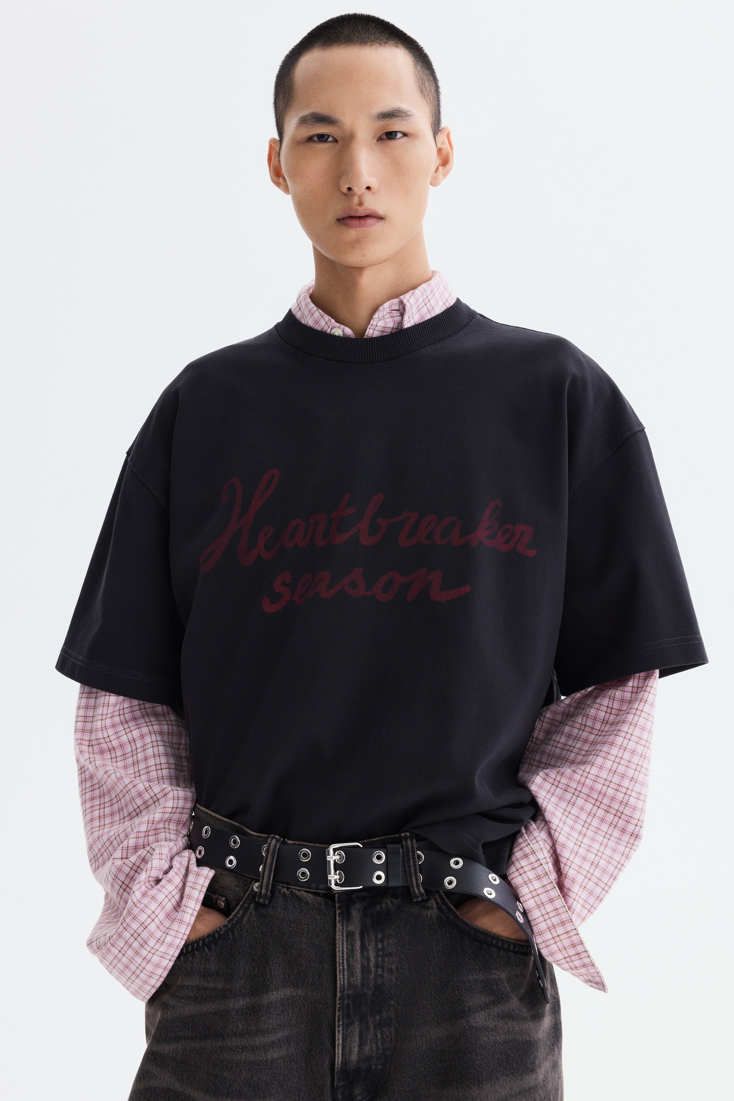 T-Shirt mit Thermoprint in Oversized Fit - Schwarz/Heartbreaker Season/Weiß/Just Love/Rosa/Just Love