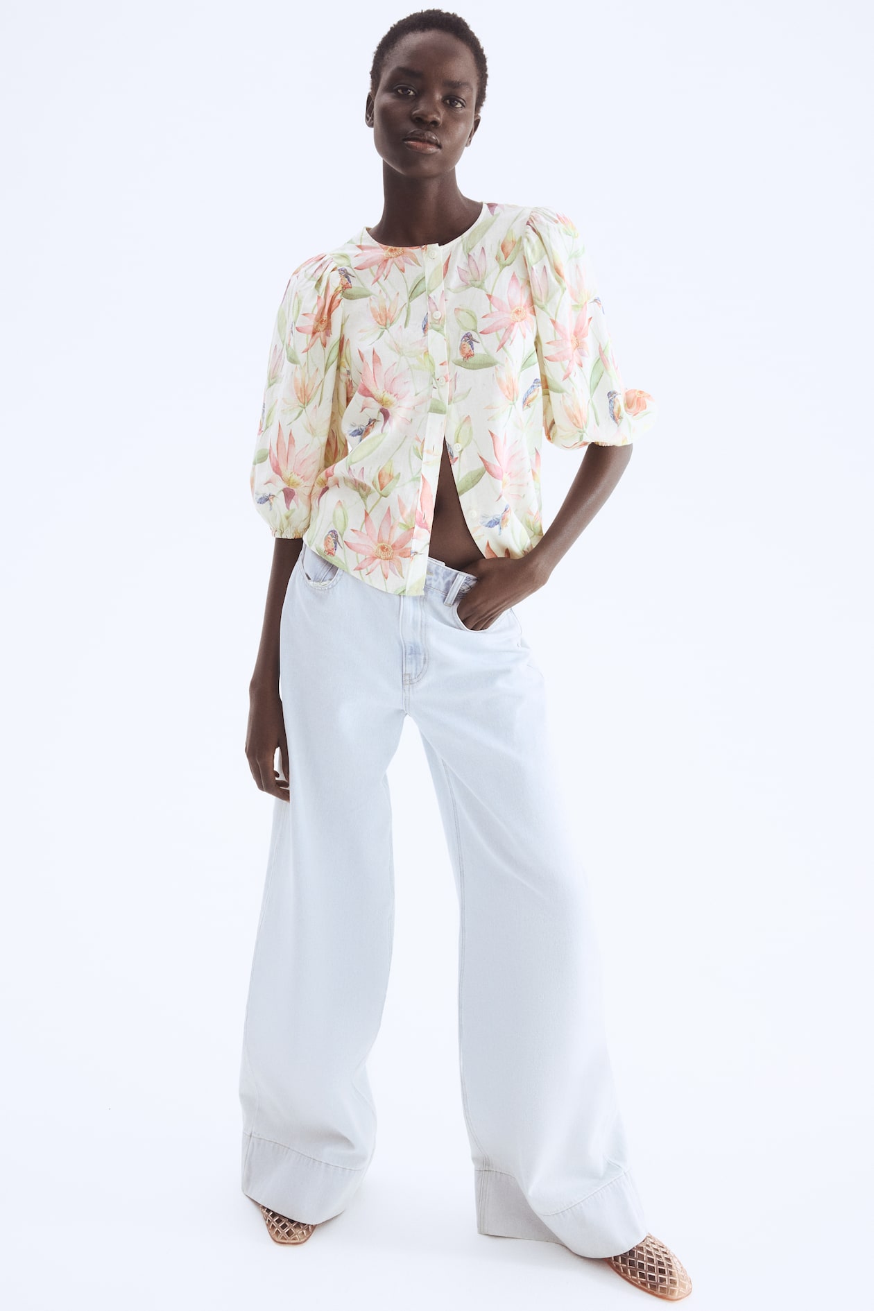 Linen-Blend Blouse